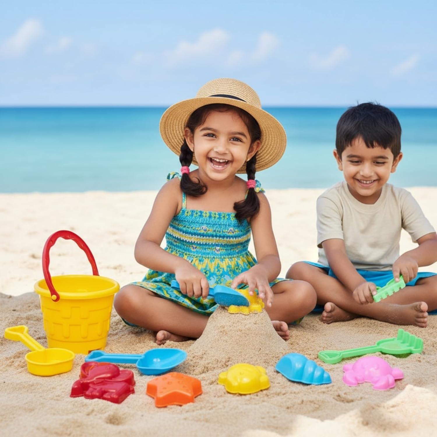Kids Mandi 12PCS Beach Sand Kit Toy Set for Toddlers | Bucket, Shovels & Fun Molds | Outdoor Play Kit for Kids | Creative Beach & Garden Activity Toys (Color May Vary)