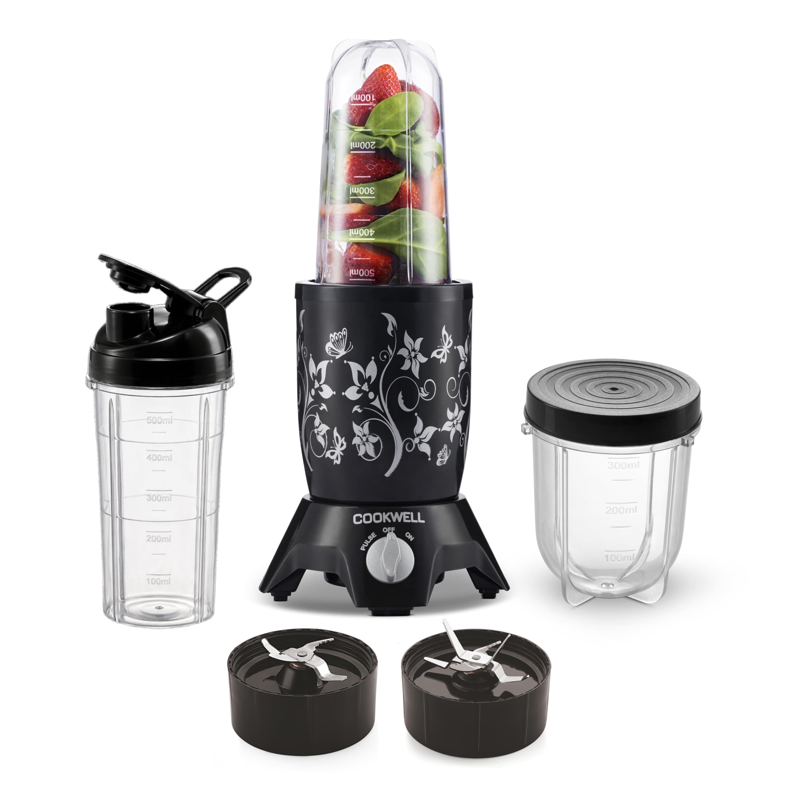 Cookwell Bullet Mixer Grinder (3 Jar, 2 Blade, Black) - Copper, 600 Watts - 2 Year Warranty