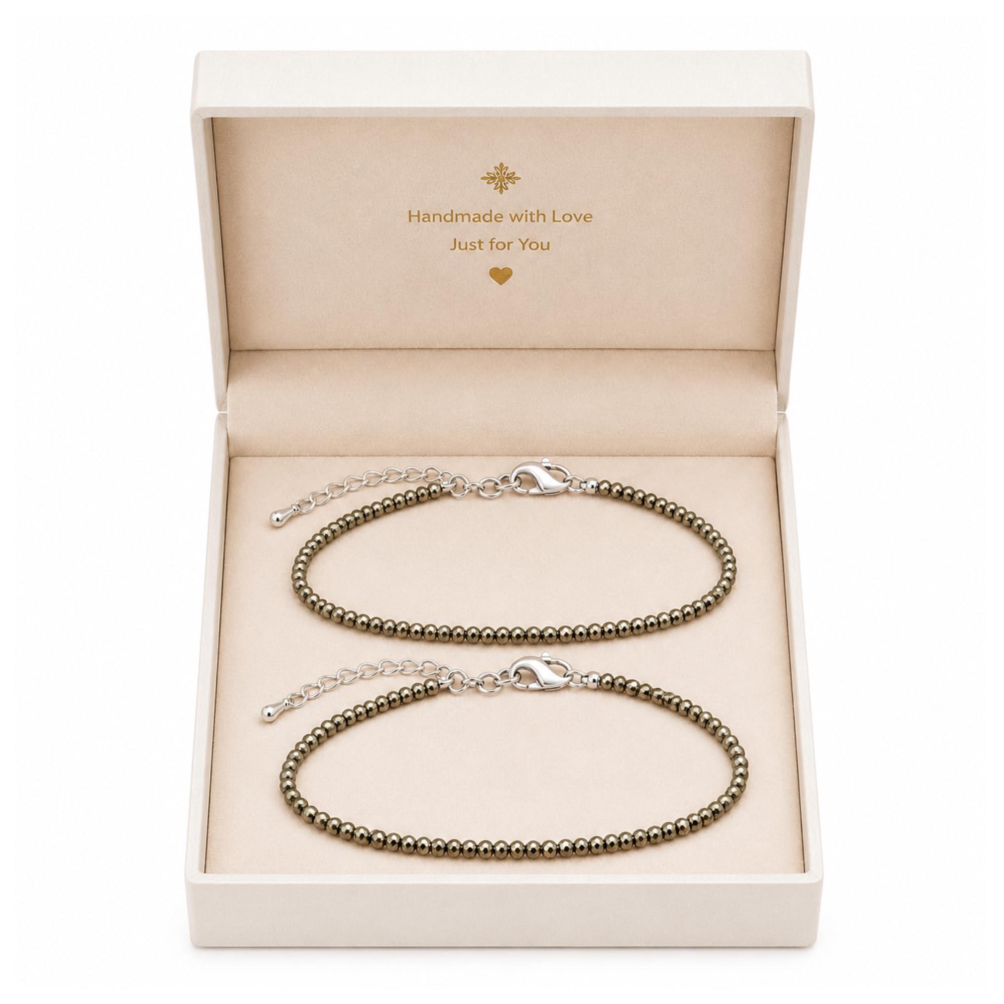 VEDIRAA Original Raw Pyrite Anklet for Women/Lab Certified Natural Healing Pyrite Stone/Adjustable Size/Spiritual Jewellery for Women/Gift for Woman & Girlfriend/Dhan Yog Anklet (Pack of 2)
