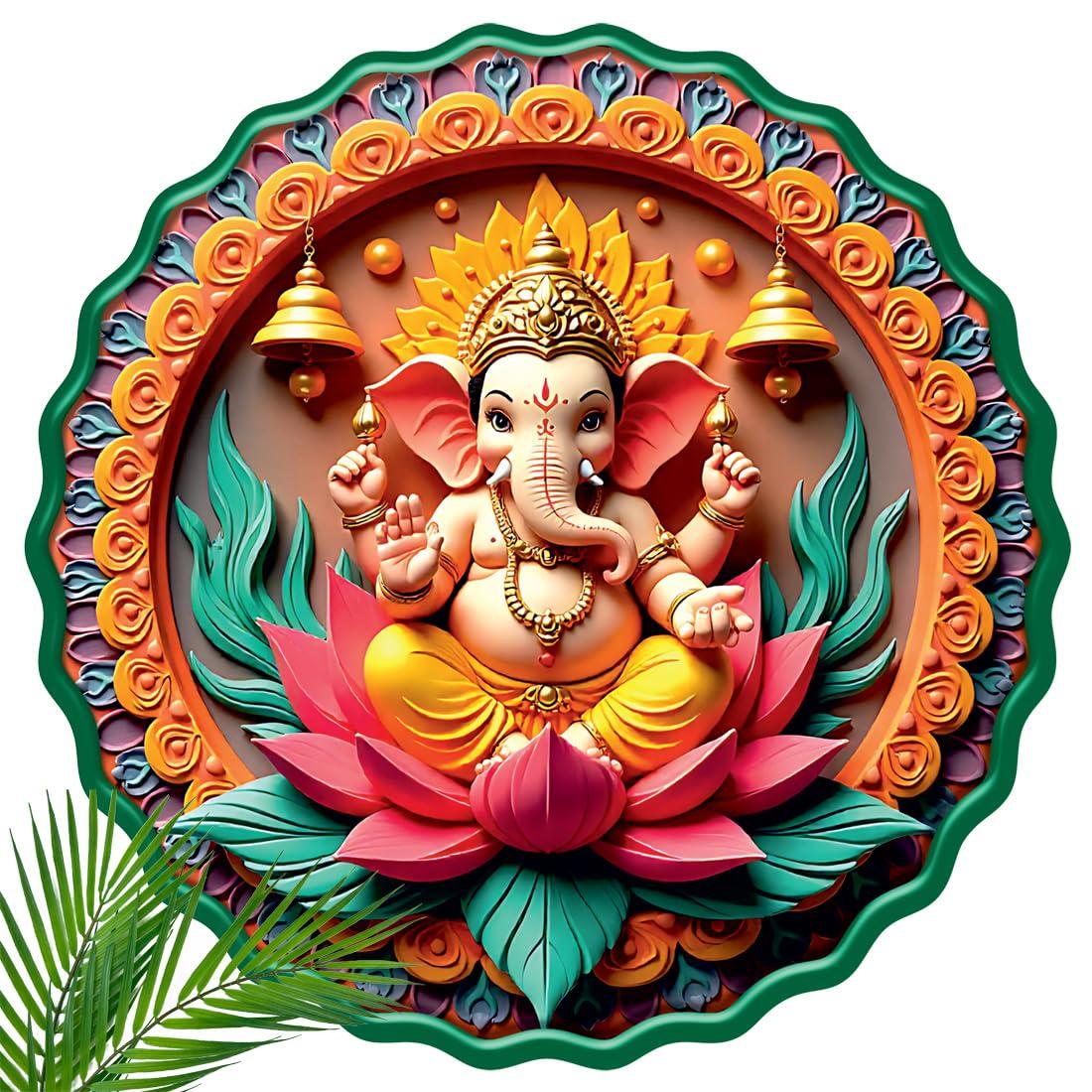 Casa Rica MDF Wooden Wall Art 12x12 Inch | Ganesh Ji Sparkle Laminated Wall Hanging Frame for Living Room, Bedroom, Office & Pooja Room | Modern MDF Home Decor Painting | Wall Hanging Gift Item (GD 001)