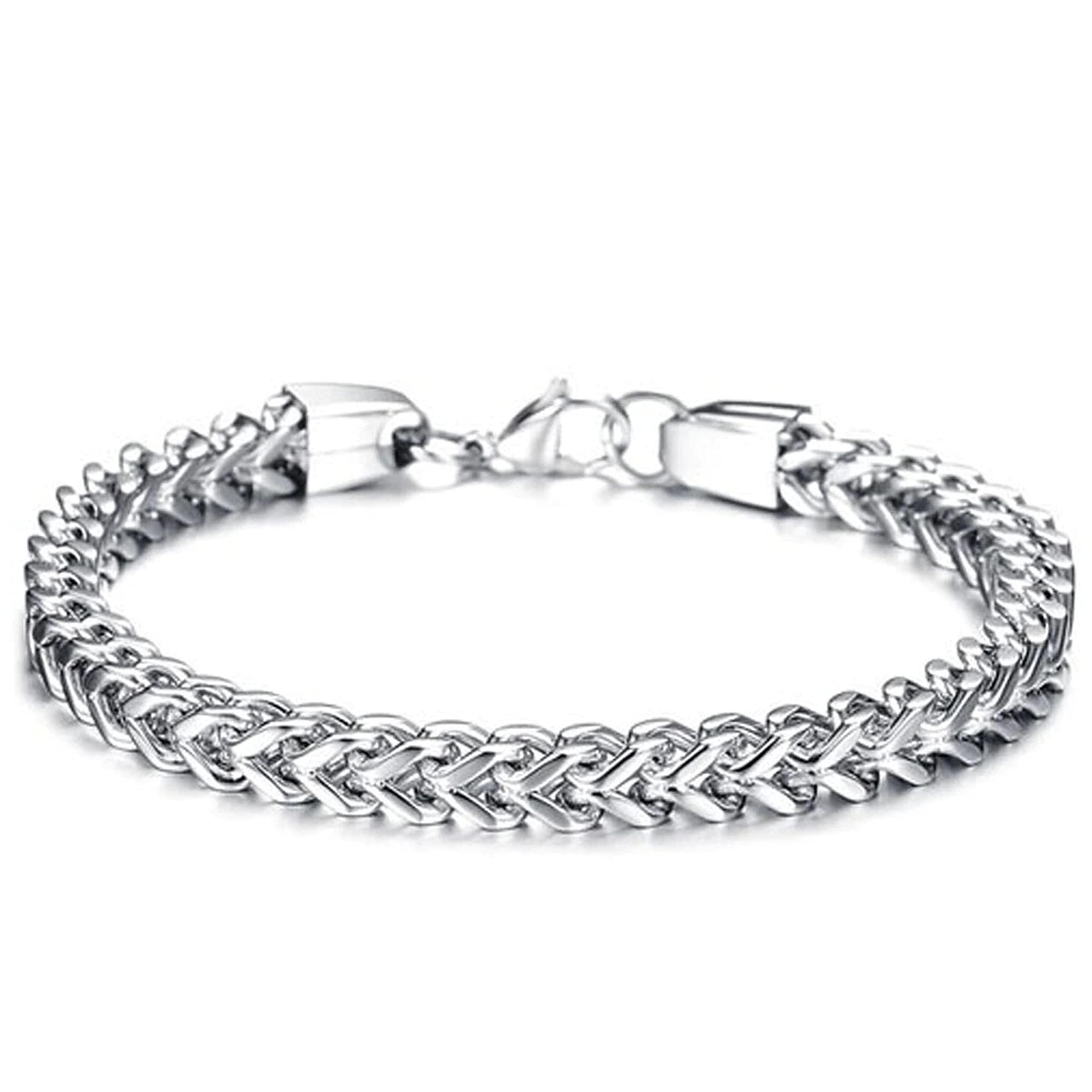 Fashion Frill Stylish Bracelet for Men Stainless Steel Hand Chain Band Jewellery Accessories For Boys Gift for Husband & Boyfriend (Silver, 22 CM)
