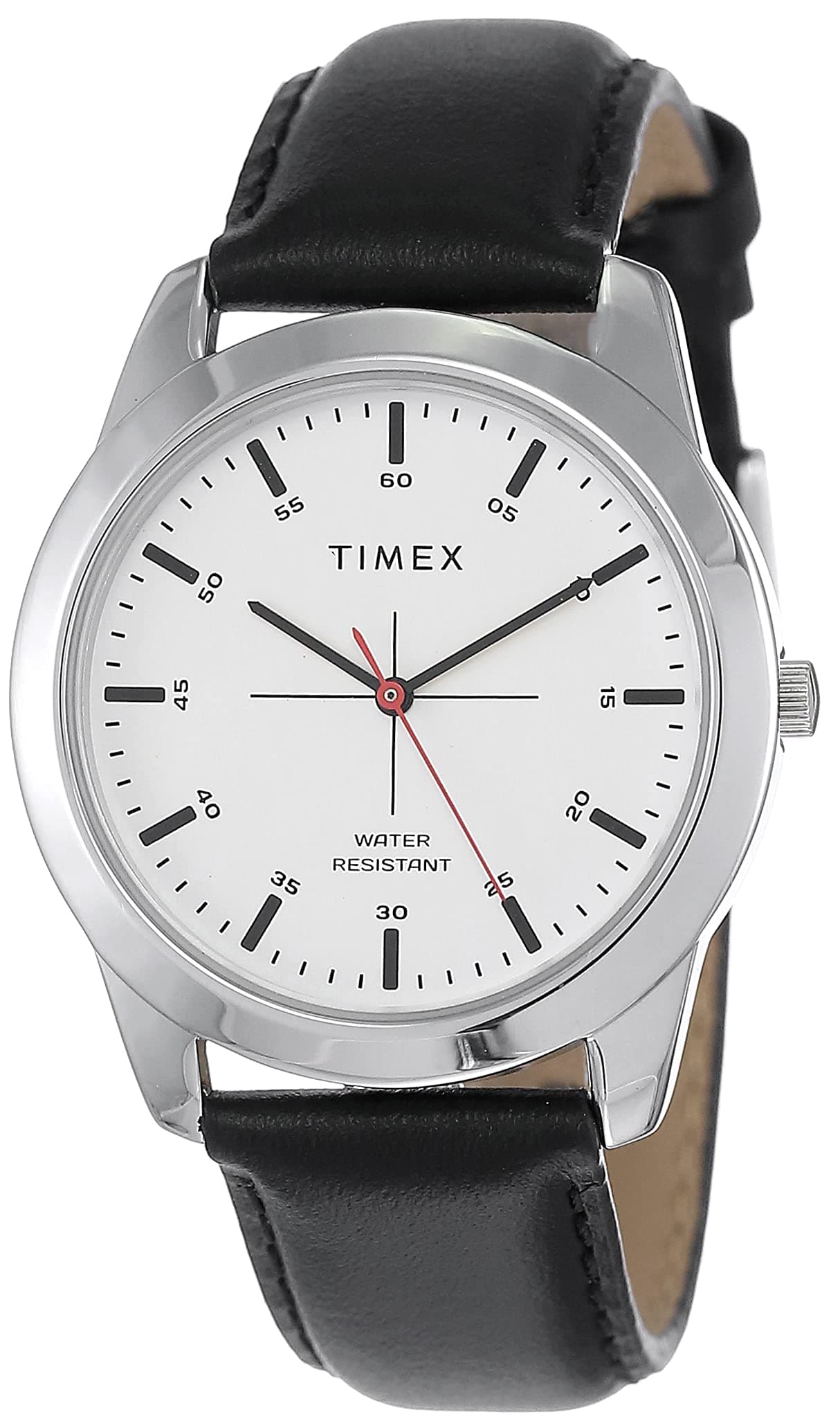 TIMEX Classics Analog Watch for Man with Silver Round Dial & Black Leather Strap Band Water Resistant Men's Wrist Watches - TW00ZR260E