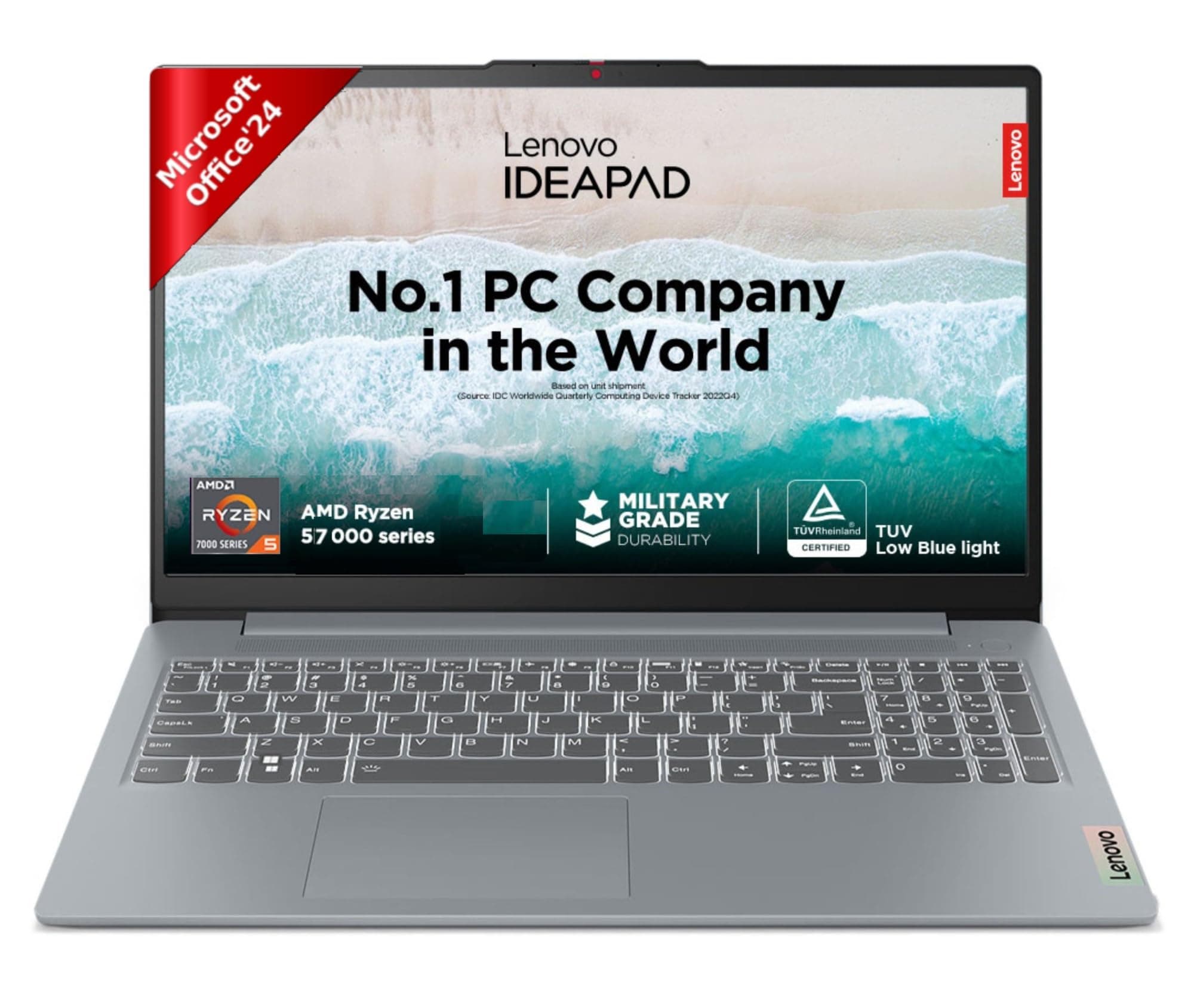 Lenovo Ideapad Slim 3 AMD Ryzen 5 7520U 15.6" (39.6cm) FHD Thin and Light Laptop (16GB/512GB SSD/Windows 11/Microsoft 365 Basic* + Office Home 2024/Backlit Keyboard/Grey/1.6Kg), 82XQ00XDIN