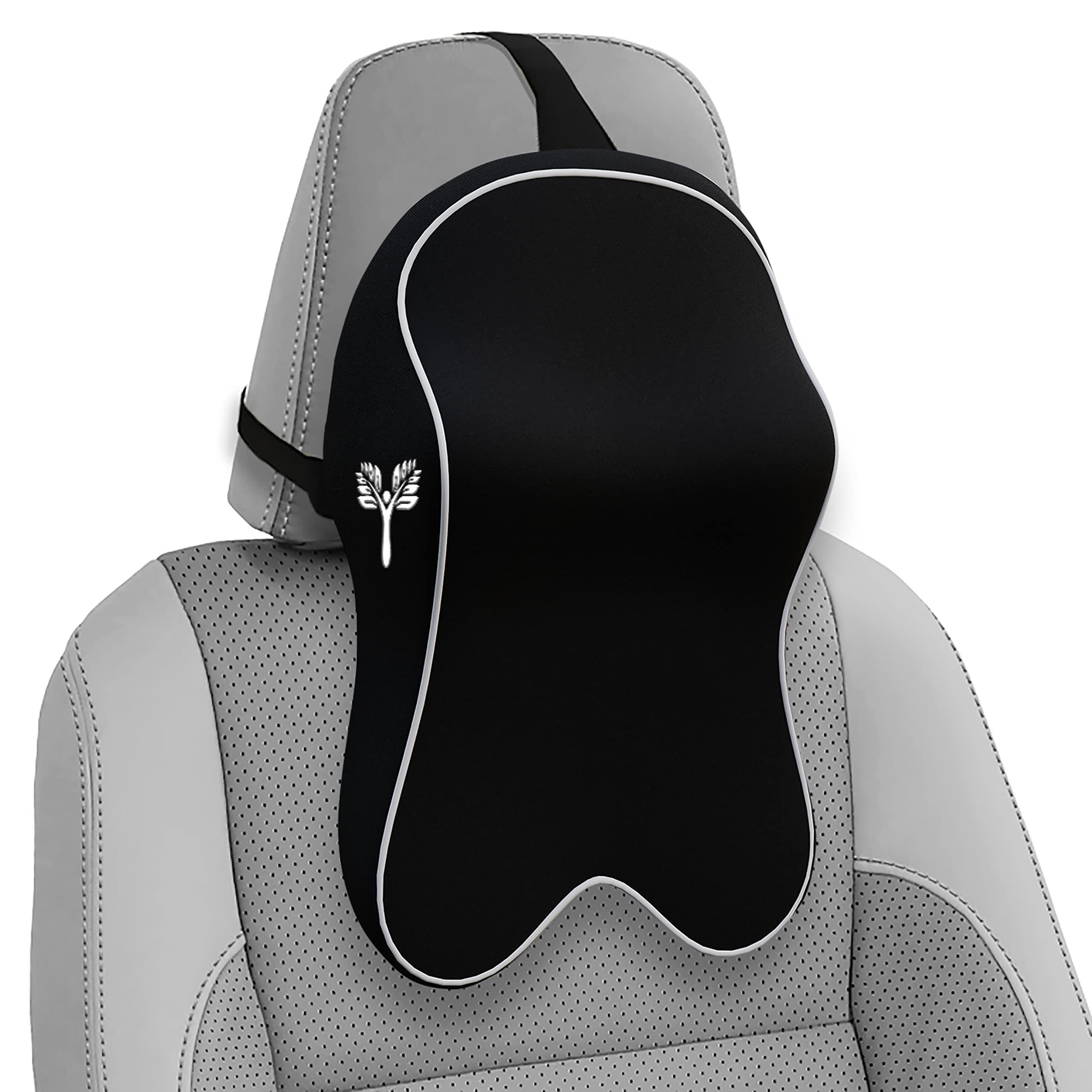 Grin Health Orthopedic Car Neck Rest Pillow | Extra Deep Car Seat Neck Support Head Rest Cushion for Long Drives & Neck Relief | Memory Foam Neck Pillow for Car & Office (Large Plus, Black)