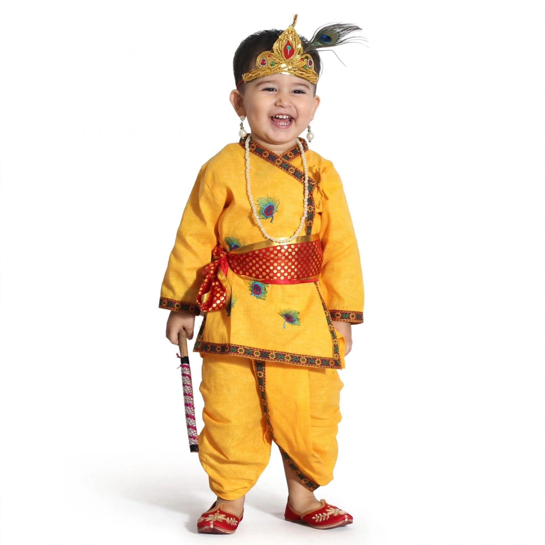 Kaku Fancy Dresses Cotton Krishna Costume for Kids|Kids Krishna Dress for Janmashtami/Kanha/Krishnaleela/Mythological Character Krishna Fancy Dress Costume for Boys/Girls - Yellow (9 Months)