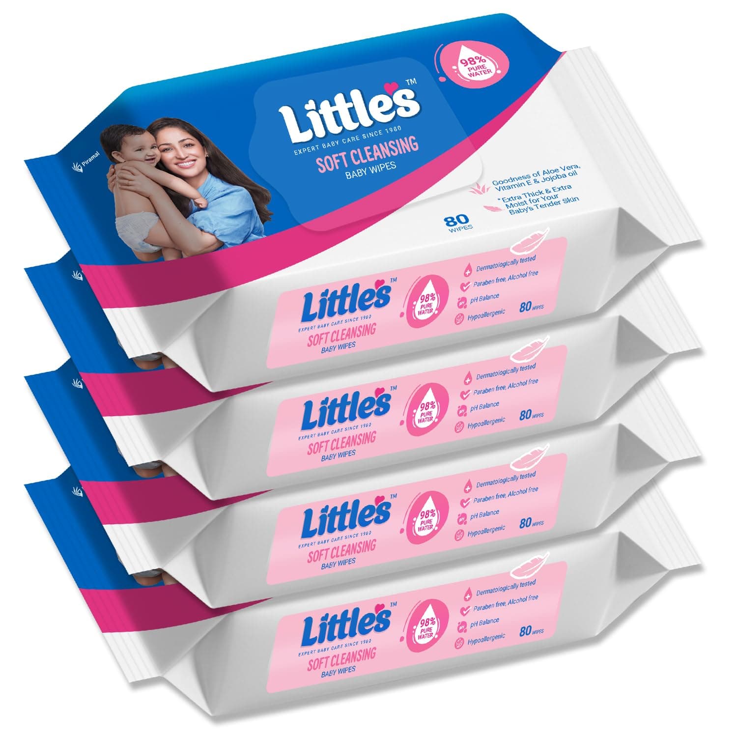 Little's Soft Cleansing Baby Wipes with Aloe Vera, Jojoba Oil and Vitamin E (80 wipes) pack of 4