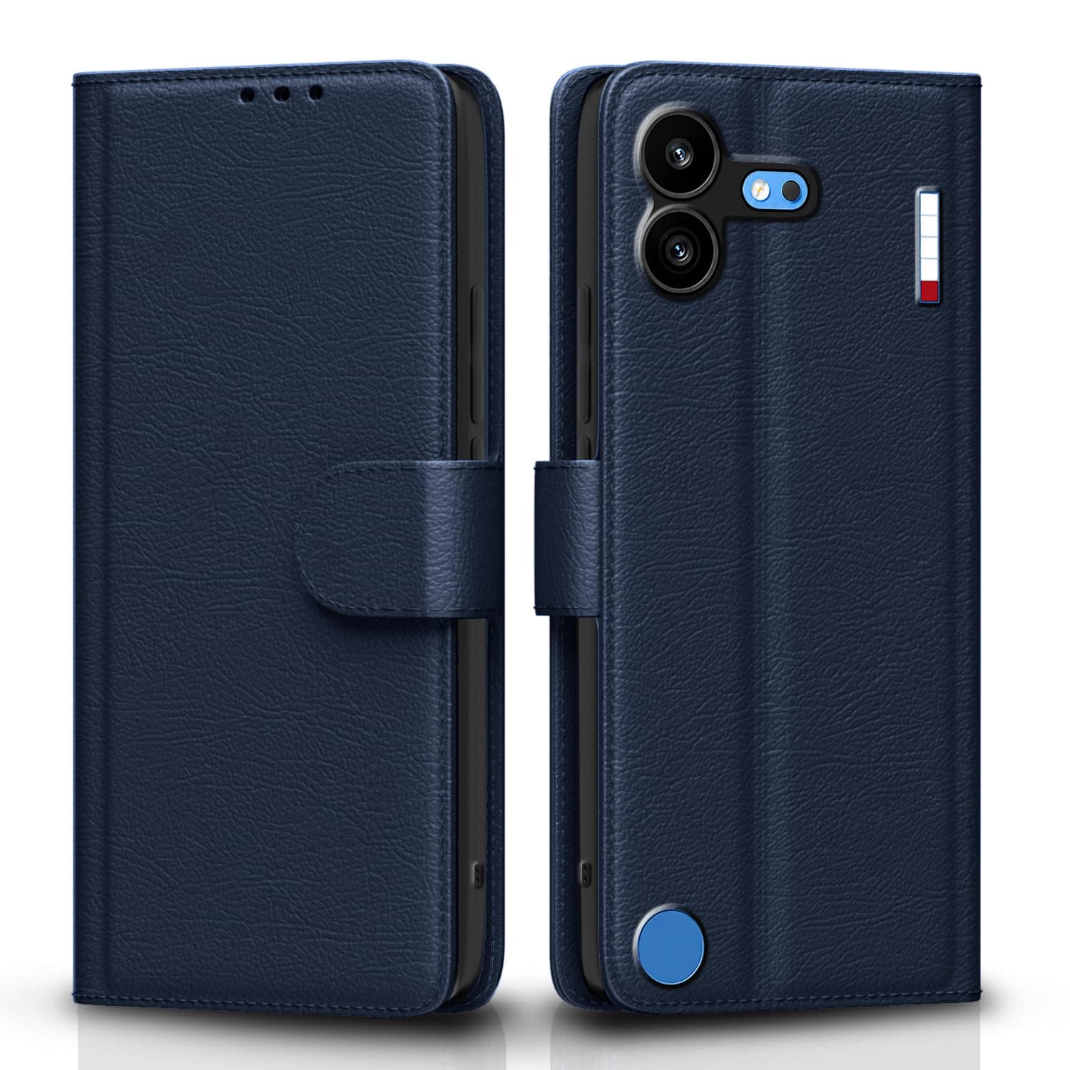 Pikkme Flip Cover for Nothing Phone 4b 5G Leather Finish | Inside TPU with Card Pockets | Wallet Stand and Shock Proof | Complete Protection Flip Case (Blue)
