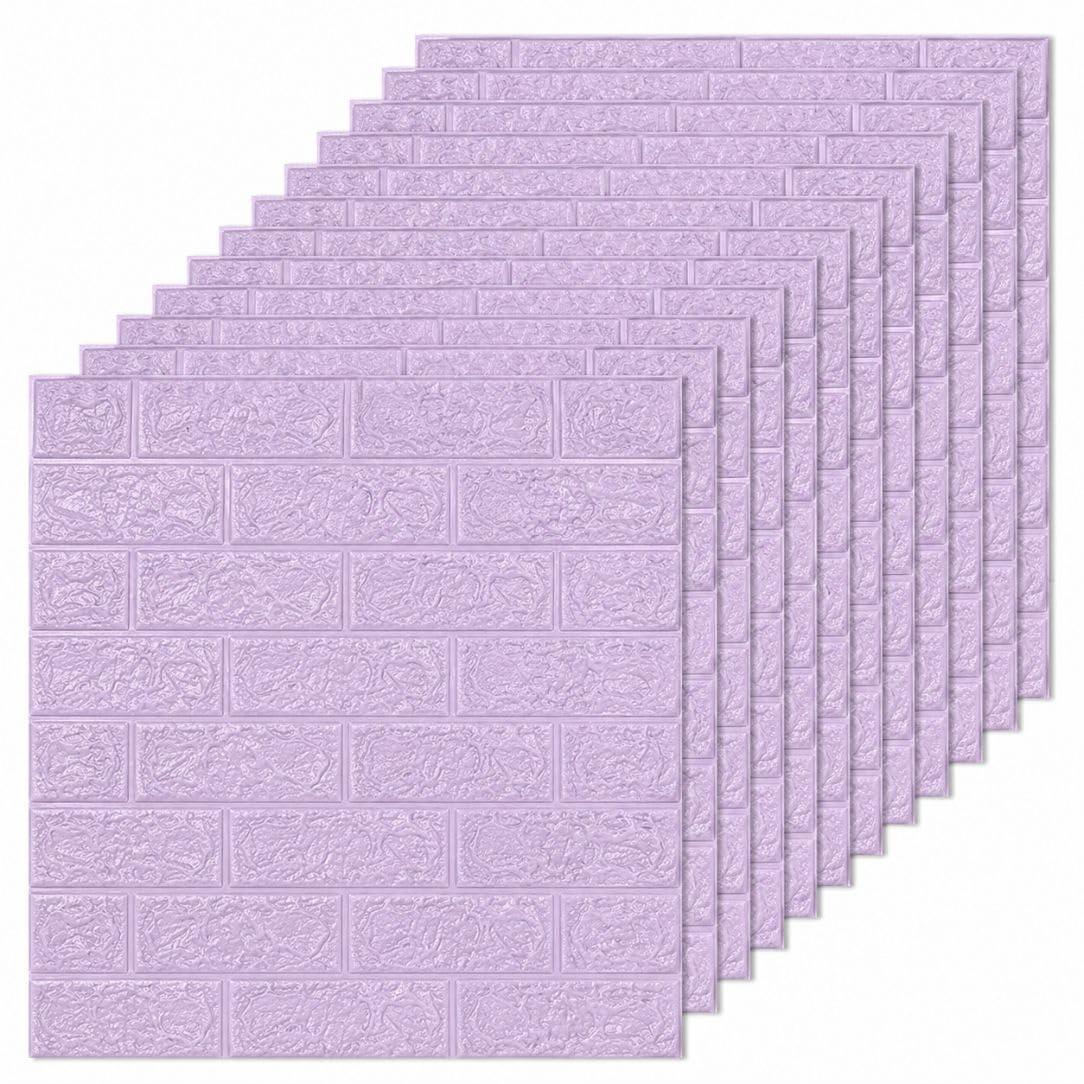 VEXIO 3D Brick Wallpaper PE Foam Self Adhesive Wall Stickers, Purple