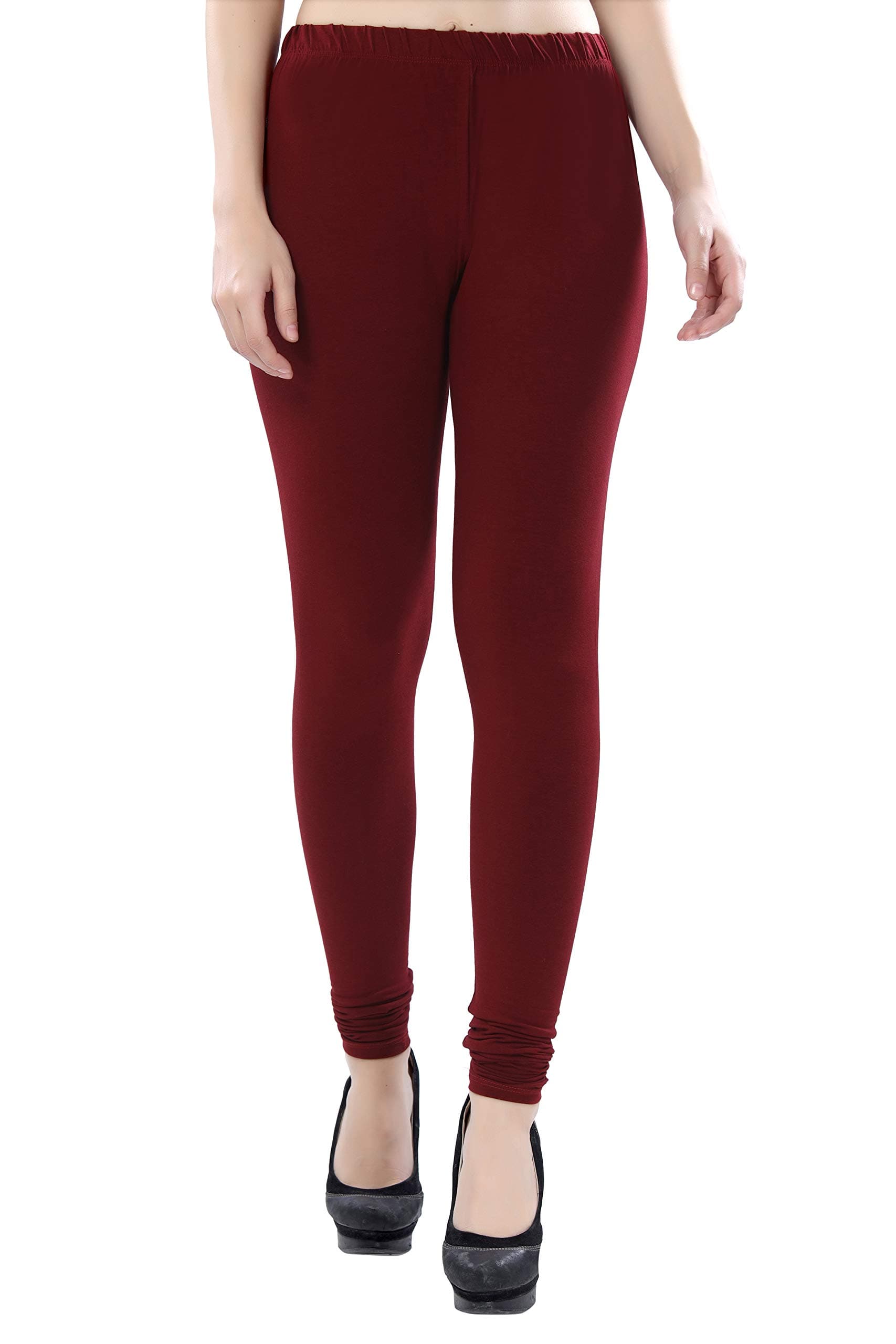 TRASA Ultra Soft Cotton High Rise 4 Way Stretchable Churidar Solid Regular and Plus 20 Colours Leggings for Women's and Girls -Size :-2XL, Colour - Maroon