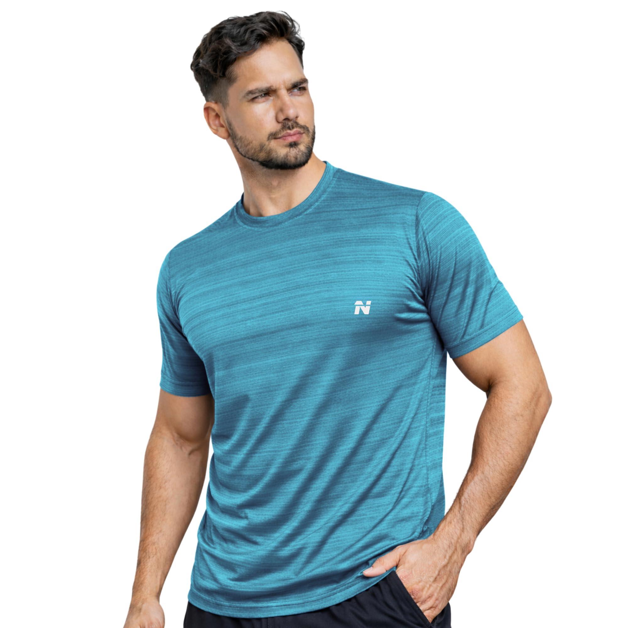NINQ Premium Men’s Solid Sports T-Shirt with Moisture-Wicking, Breathable Comfort—Perfect for Cycling, Football, Cricket, Gym, Running and Other Active Workouts (in, Alpha, S, Regular, Blue)
