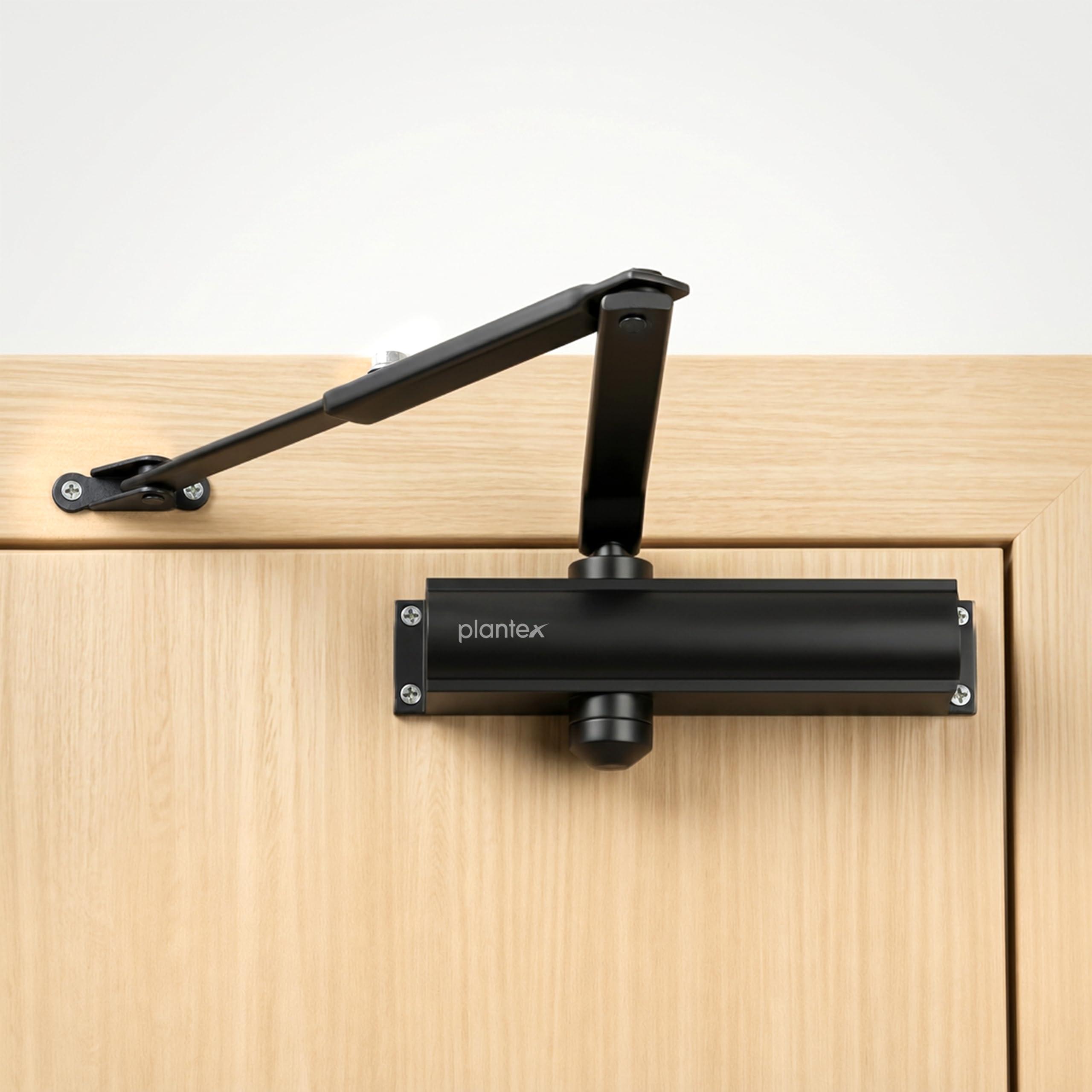 Plantex Heavy Duty Automatic Door Closer for Wooden Doors - 55kg Adjustable for Home/Office/Hotel - Black (ISO 9001 Certified)