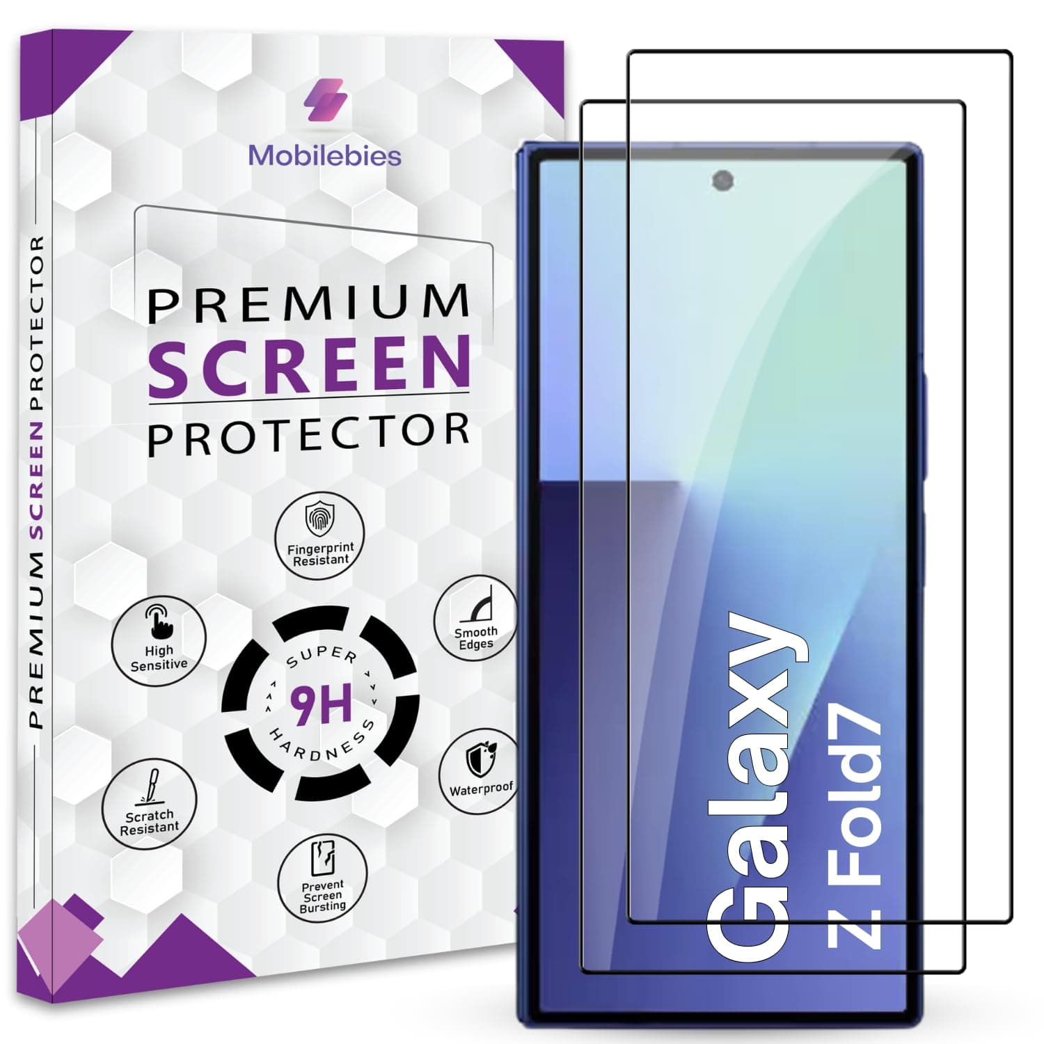 Mobilebies® Premium Tempered Glass Screen Protector Guard For Samsung Galaxy Z Fold 7 (8 Inch, Pack of 2) |HD Clear Edge to Edge Coverage With Easy to installation kit