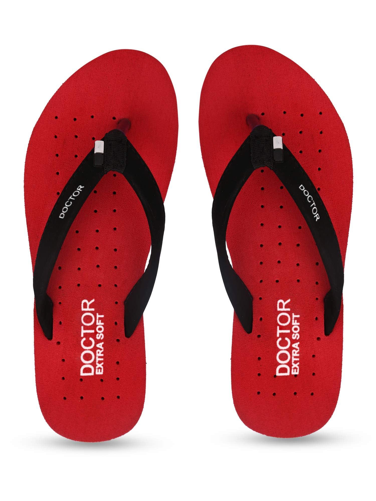 DOCTOR EXTRA SOFT House Slipper for Women's Care Dr Orthopaedic Super Comfort Fitting Flat Cushion Chappal Flip-Flop for Ladies and Girl’s D-19-RED-8 UK