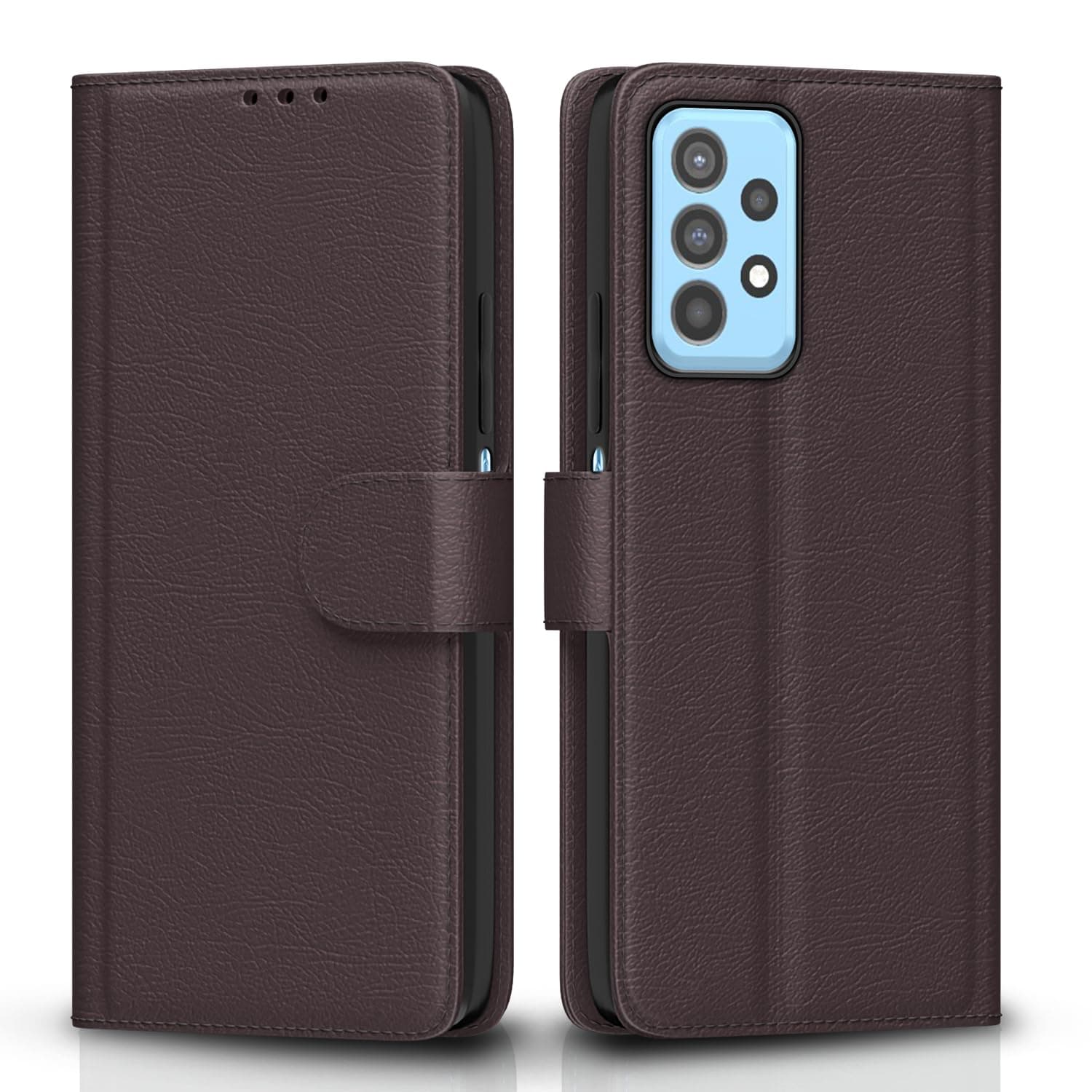 Pikkme Samsung Galaxy A32 Flip Case Leather Finish | Inside TPU with Card Pockets | Wallet Stand and Shock Proof | Magnetic Closing | Complete Protection Flip Cover for Samsung Galaxy A32 (Coffee)