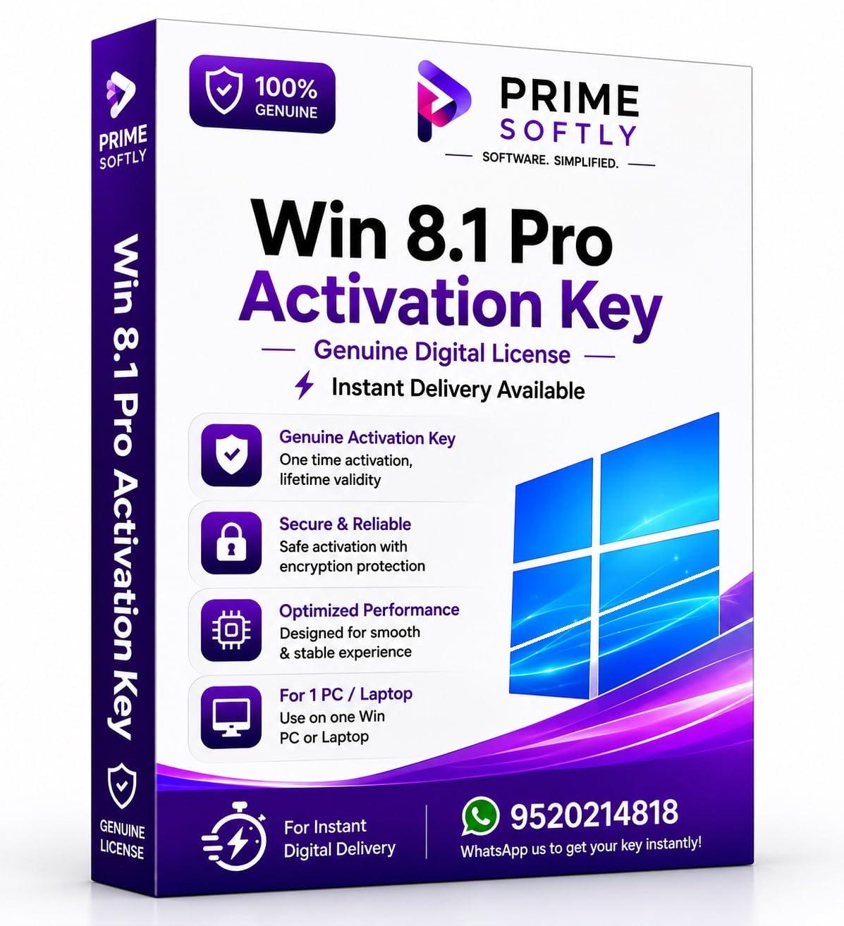 Win 8.1 Pro Digital Product Activation Key for Desktop Laptop One Device Lifetime License Instant Online Key Delivery