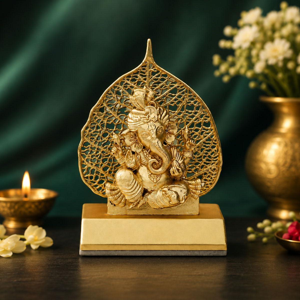 Saugat Traders Metal Ganesha Idol for Car Dashboard Home Decor Golden Ganesh Ji Statue Showpiece Diwali New Year Gift for Corporate Client, Friends, Employees Spiritual Good Luck Gift
