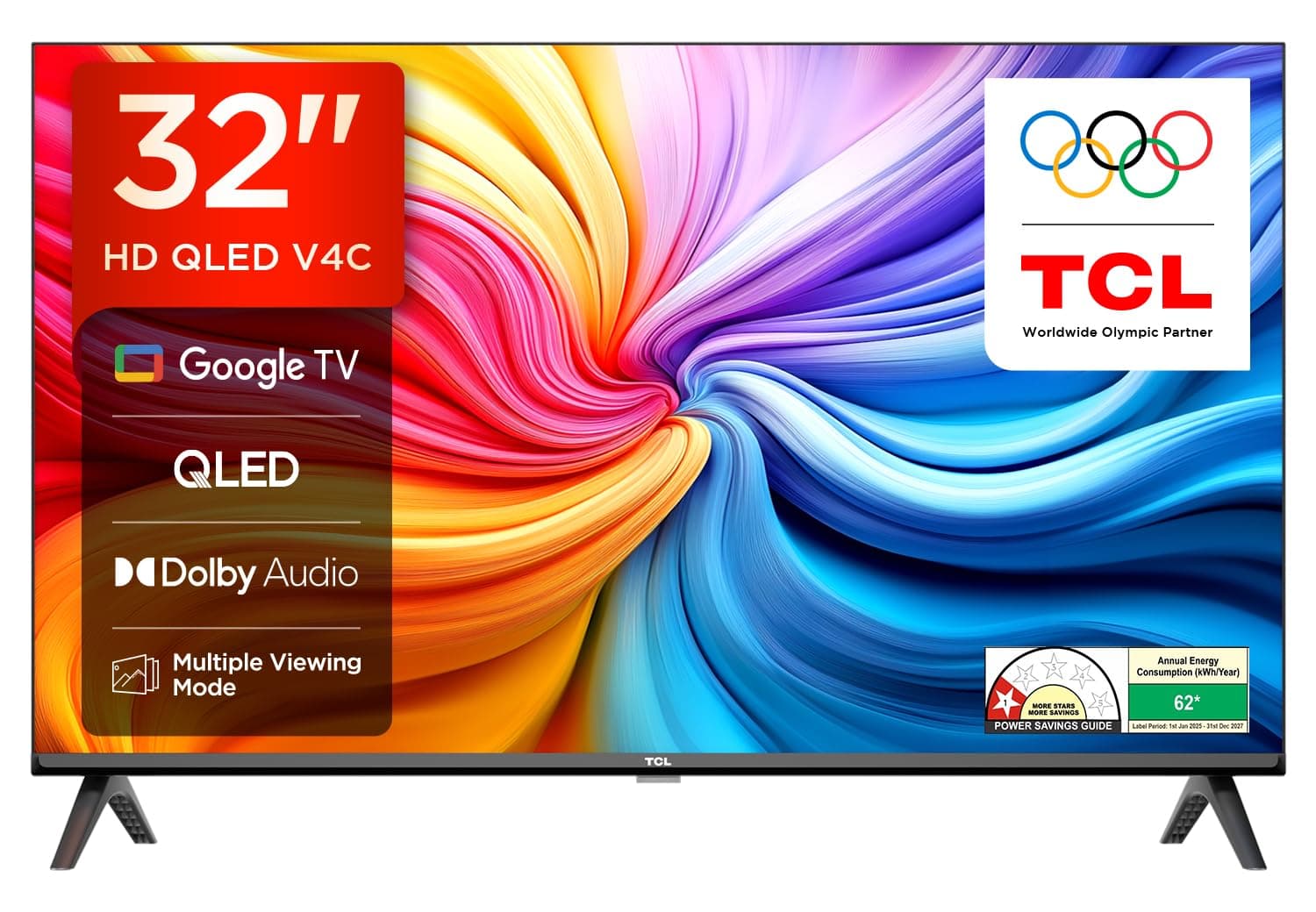 TCL 80 cms (32 inches) HD Ready Smart QLED Google TV | Dolby Audio | HDR 10 | Metallic Bezel-Less | Multiple Viewing Mode | 32V4C