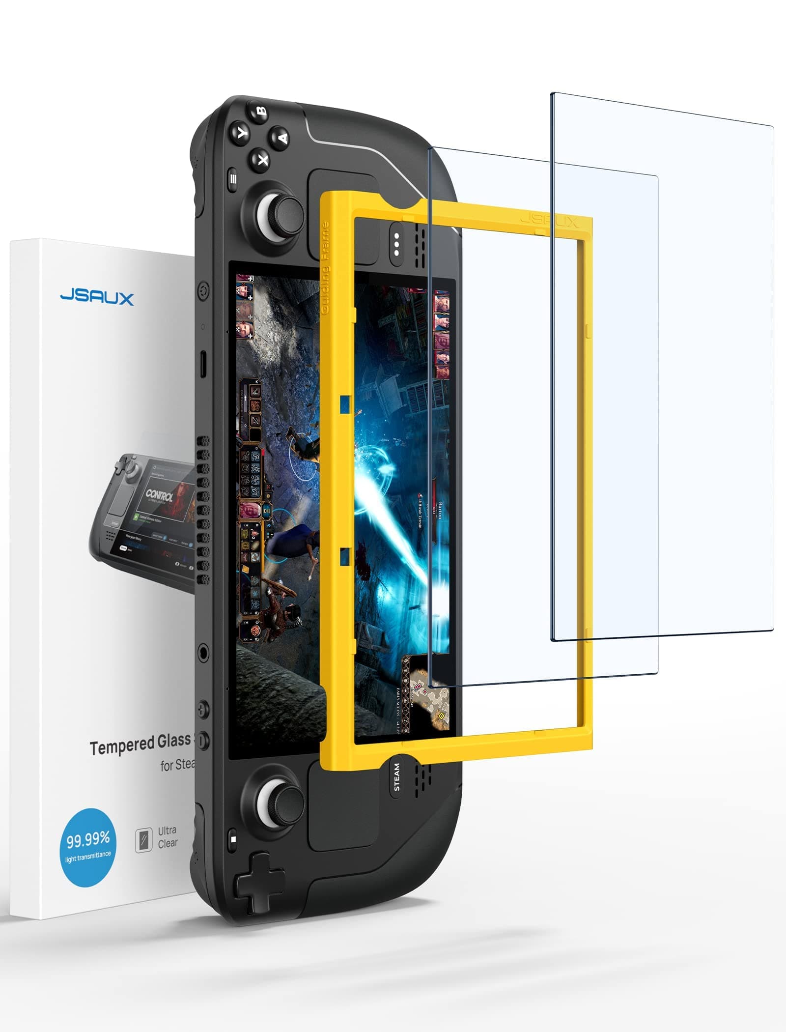 JSAUX 2-Pack Steam Deck Screen Protector, Ultra HD Glass Protector 9H Hardness with Guiding Frame Scratch Resistant Tempered Glass for Steam Deck, Steam Deck Screenguard Come with Toolkits