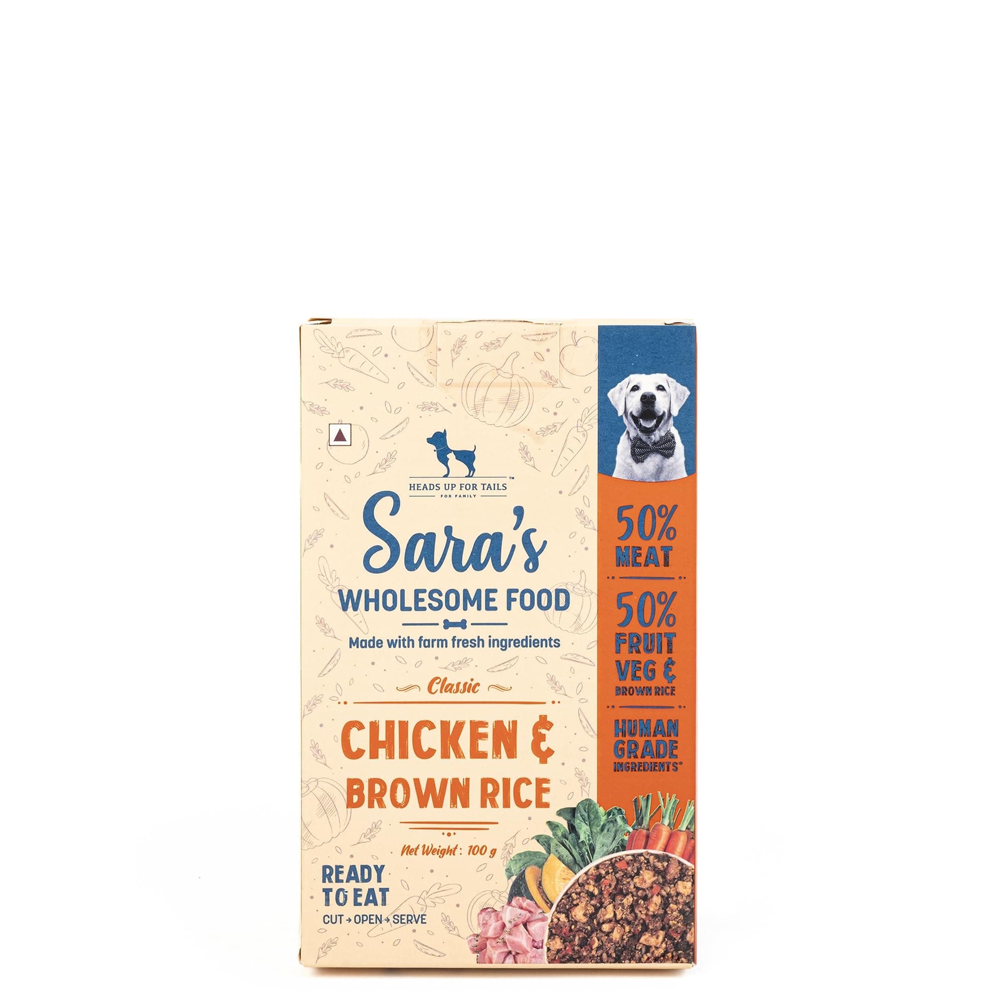 Sara's Wholesome by HUFT Classic Chicken & Brown Rice Dog Food – 100 gm | Wet Dog Food for All Breeds & Life Stages | No Artificial Flavours or Preservatives