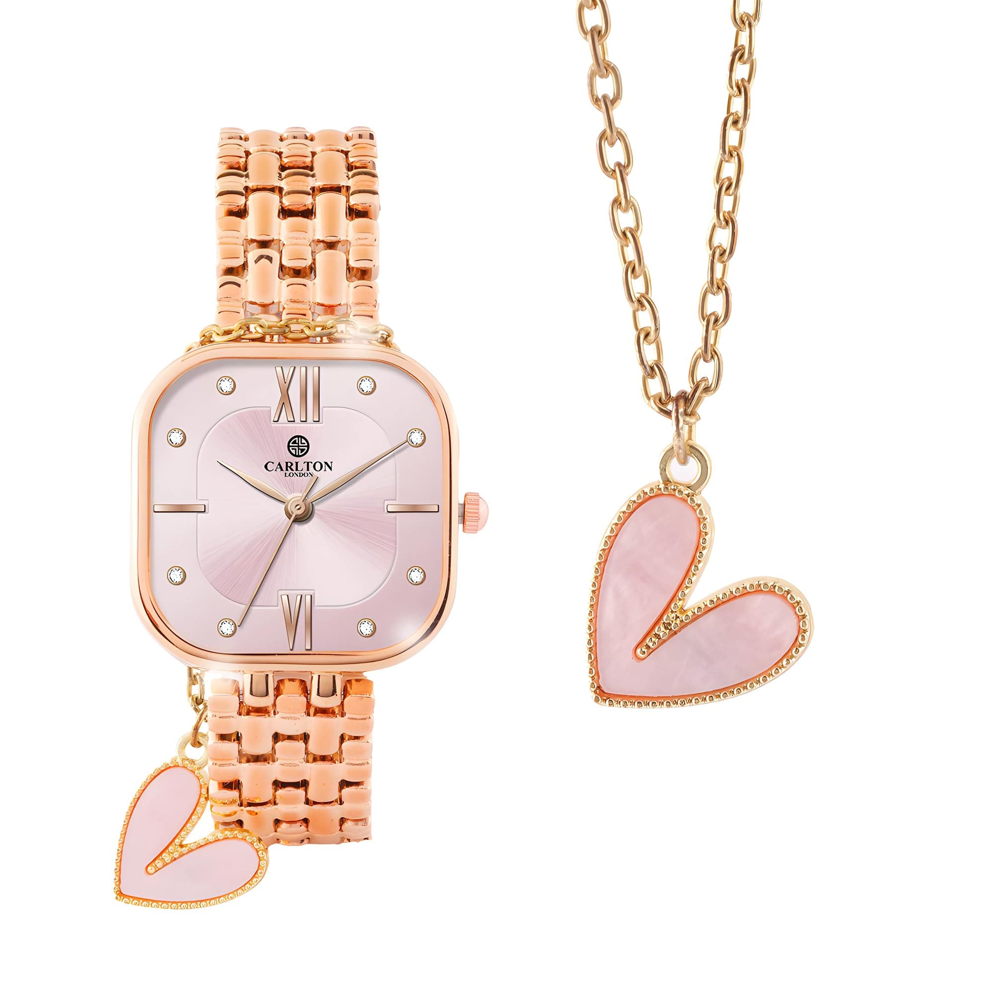 Carlton London Chelsea Women Analog Watch, Square Dial, Stainless Steel Strap, Quartz Movement, Pink Dial, Rose Gold Strap, Elegant Style, 30M Water Resistant | CLSSCPNK