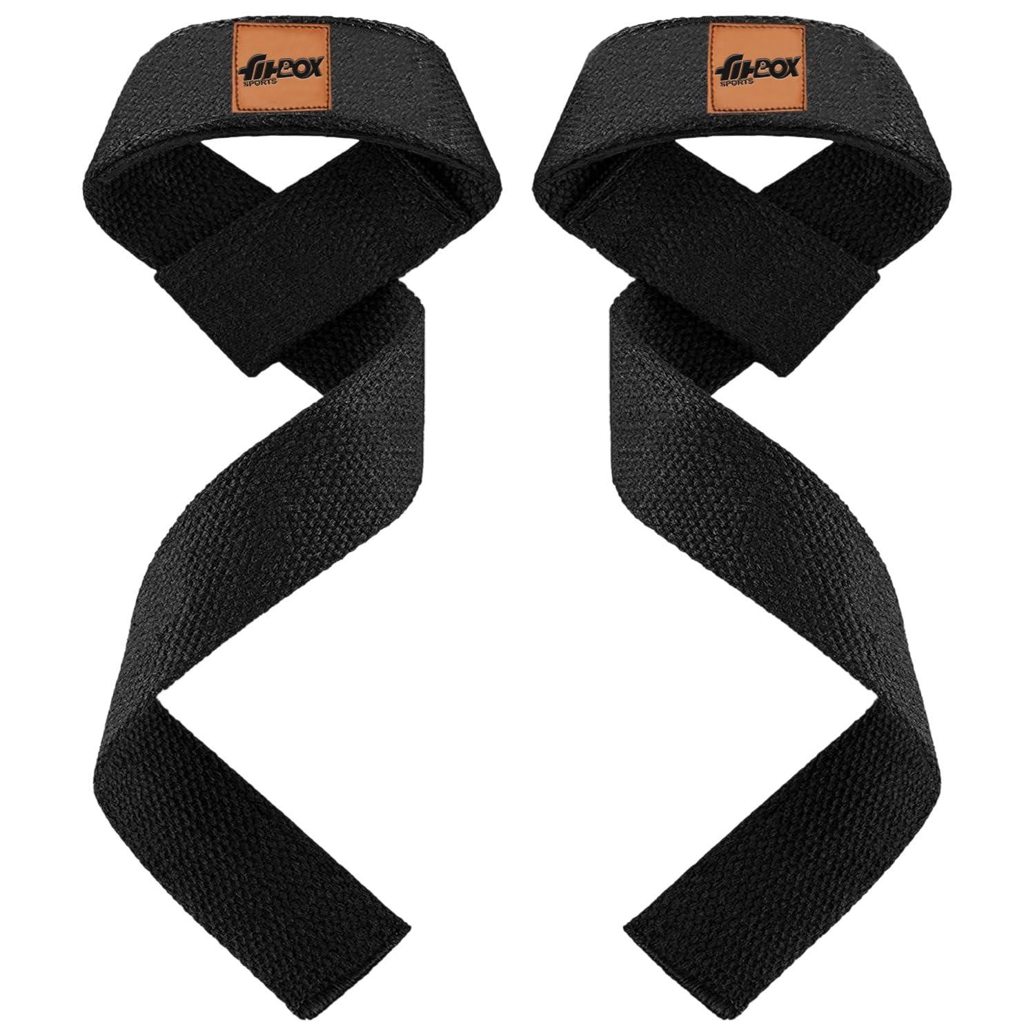 FitBox Sports Premium Lifting Straps, Powerlifting, Wrist Supporter For Deadlifting With Padded Support - Black