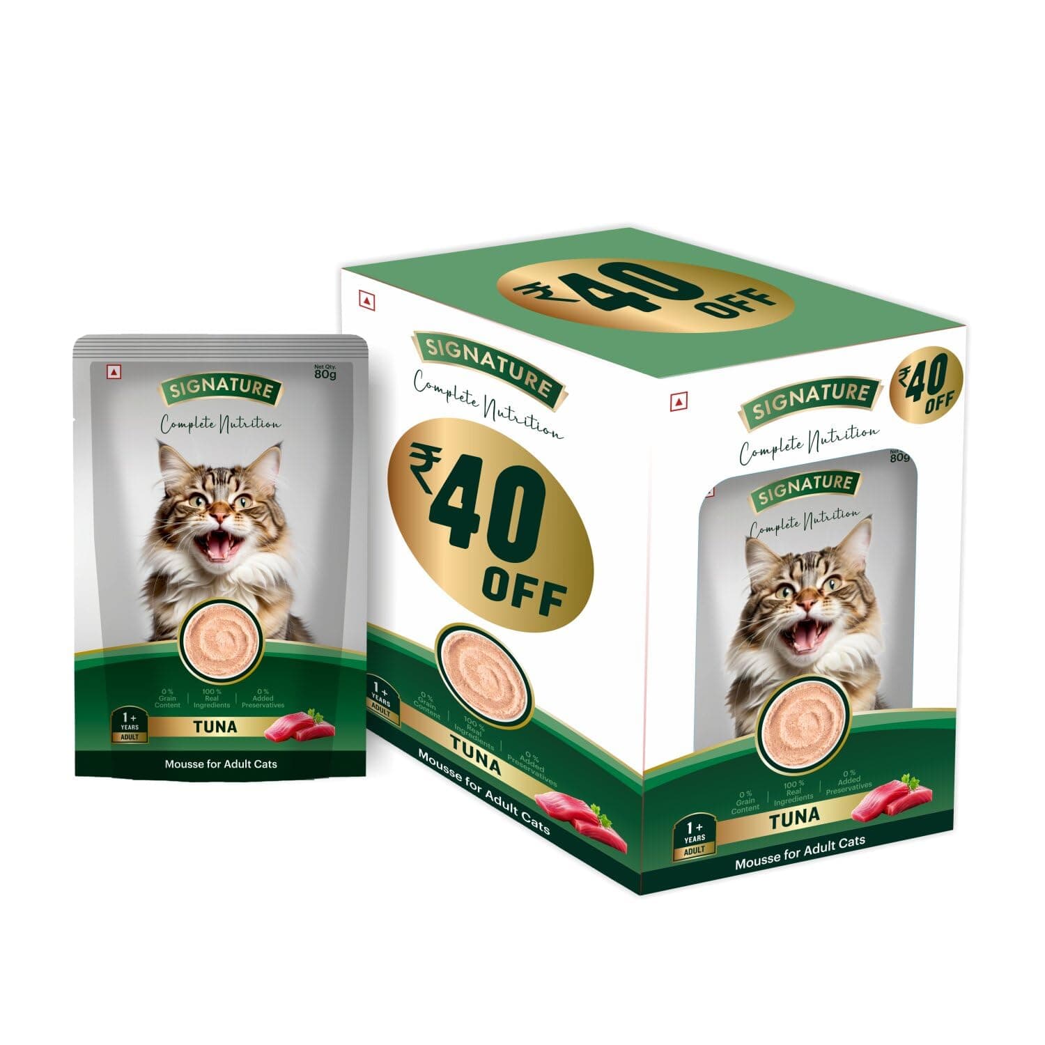 Grain Zero Adult Cat Wet Mousse 80g Pack of 5, 400g | Tuna Flavour | Rich in Protein, Hydrating & Easy to Digest | Grain Free, No Artificial Flavours | with Essential Vitamins & Antioxidants