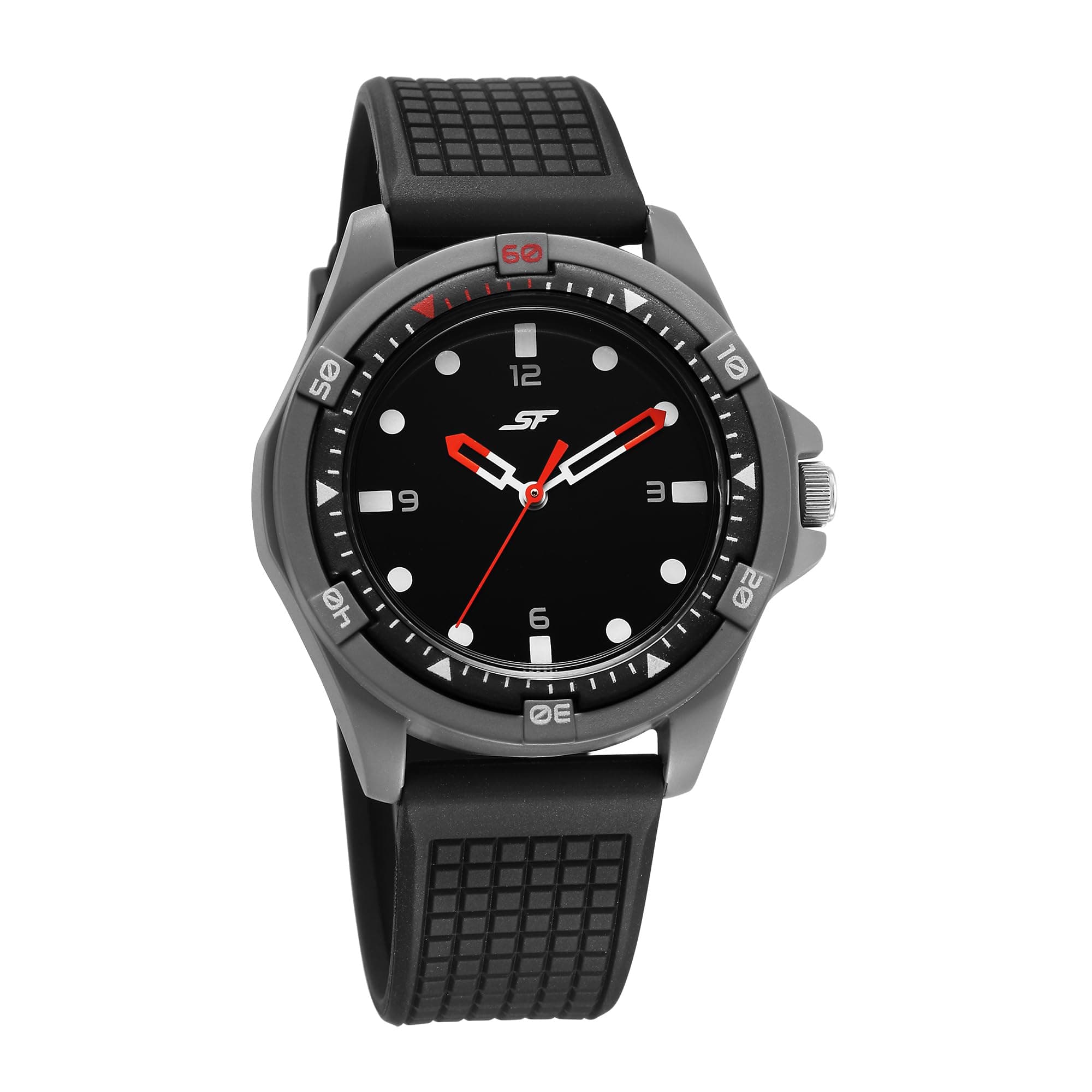 SF Sporty Quartz Analog Black Dial Black Polyurethane Strap Watch for Men - NT7930PP23W