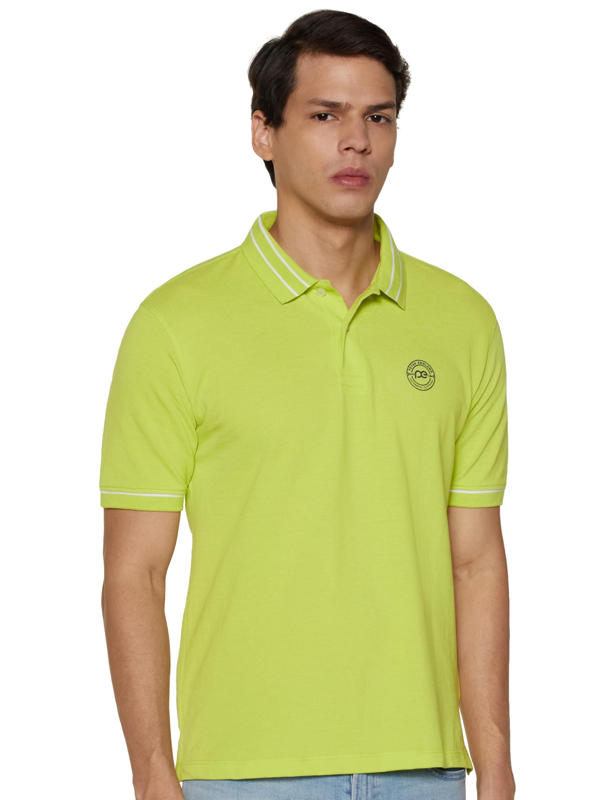Peter England Men's Regular Fit Branded Insignia Half Sleeve Polo T-Shirt | Cotton Rich | Premium Pique Weave, XL, Yellow
