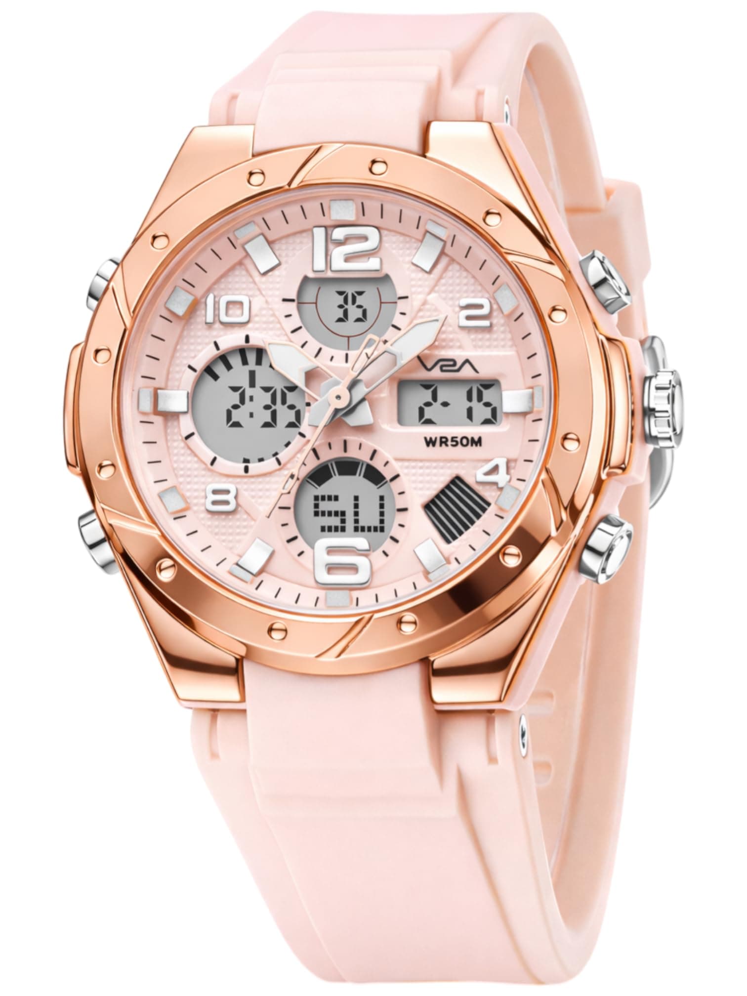 V2A Aura Edge Analog Digital Watch for Women | Modern Everyday Style | Alarm Stopwatch Backlight Day Date | Comfortable TPU Strap | 50M Water Resistant | Gift for Ladies