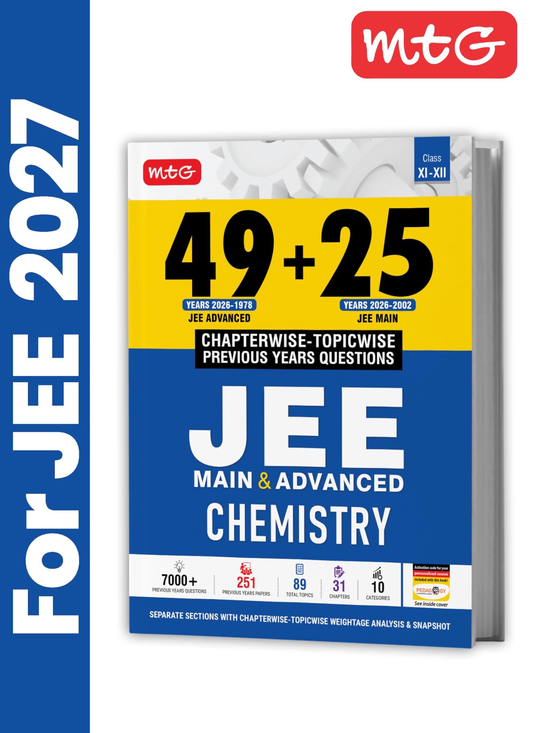 MTG 49 + 25 Years (2026-2002) JEE Main and Advanced (2026-1978) PYQ Book Chemistry | Chapter-wise Topic-wise Solved Papers with Free Smart Book For 2027 Exam