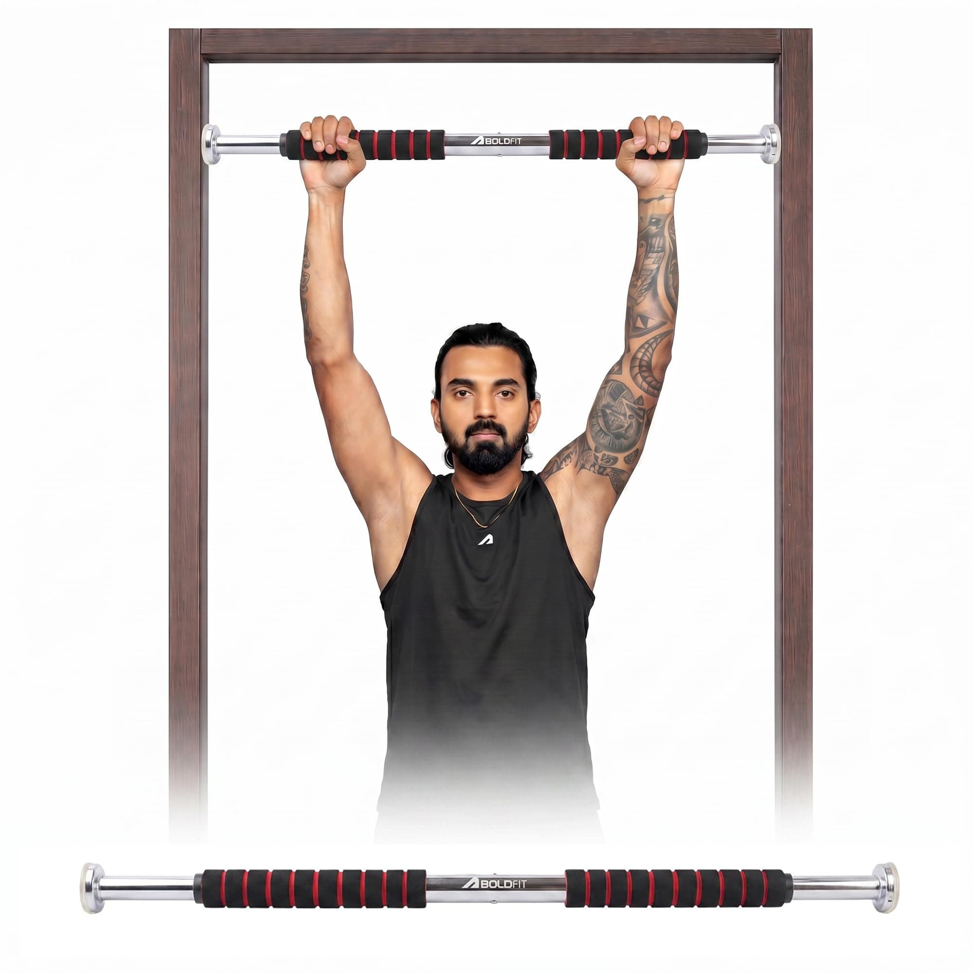 Boldfit Pull up Bar for Home [100 KG] - Gym Equipment for Home Workout | Adjustable Door Way Chin Up Bar for Home Workout for Adults | PullUp Bar for Men & Women | Anti-Skid Grip (62-100 CM)