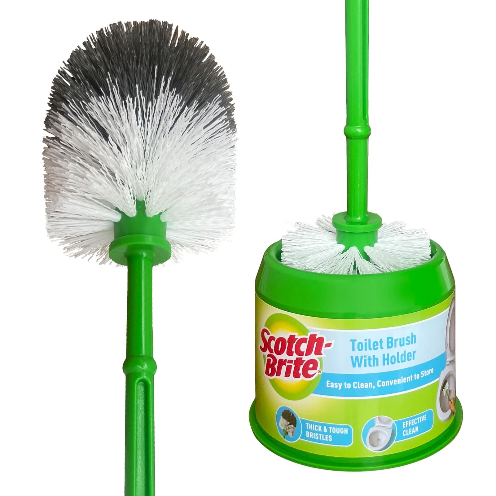 Scotch-Brite Round Toilet Brush with container, thick and tough bristles, long handle, cleans inside the rim, Easy to hang, hygienic to store (Pack Of 1)