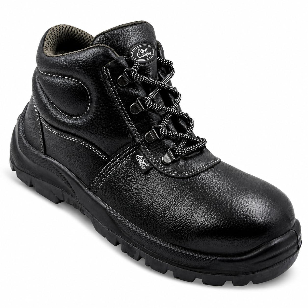 Allen Cooper 1008 Hi-Ankle Safety Shoe, Size-7 UK, Black-Grey (Free Socks)