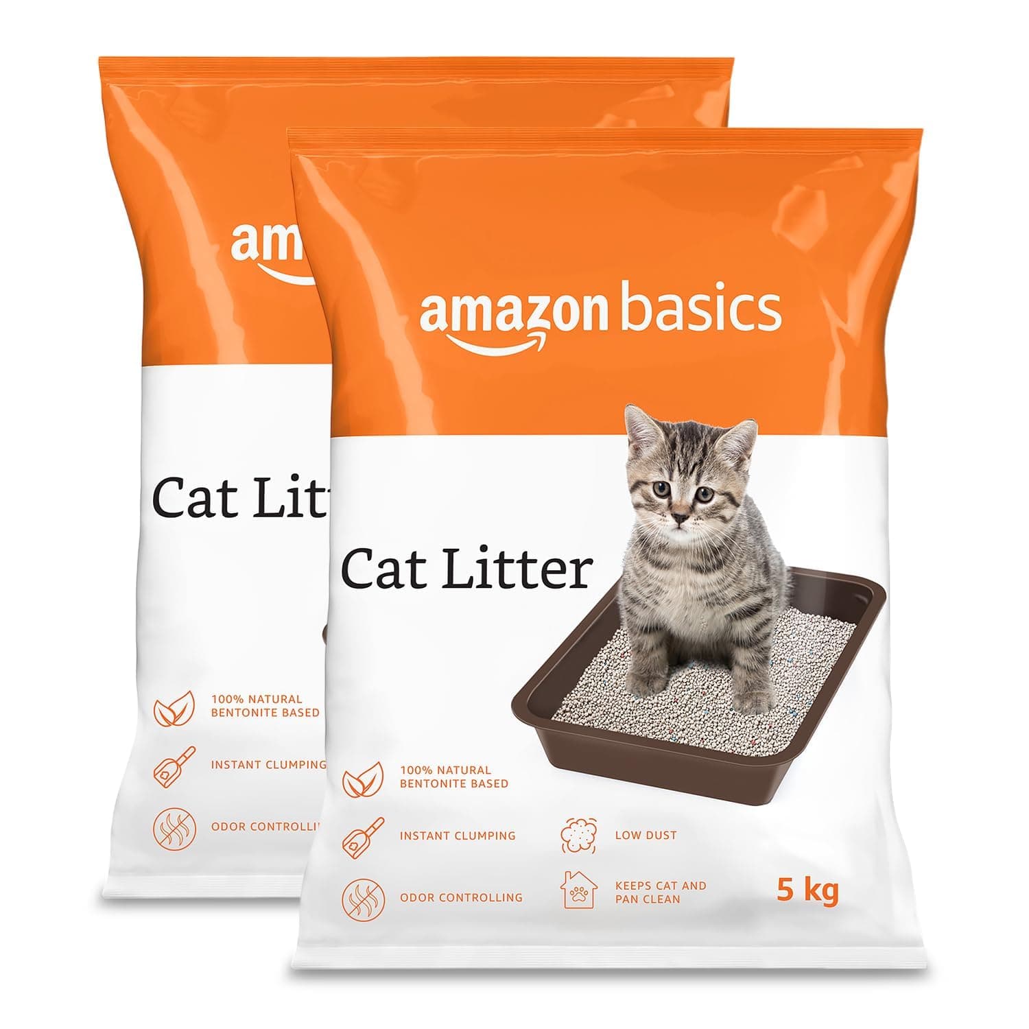 Amazon Basics Scoopable White Bentonite Cat Litter | Unscented | 5Kg - Pack of 2