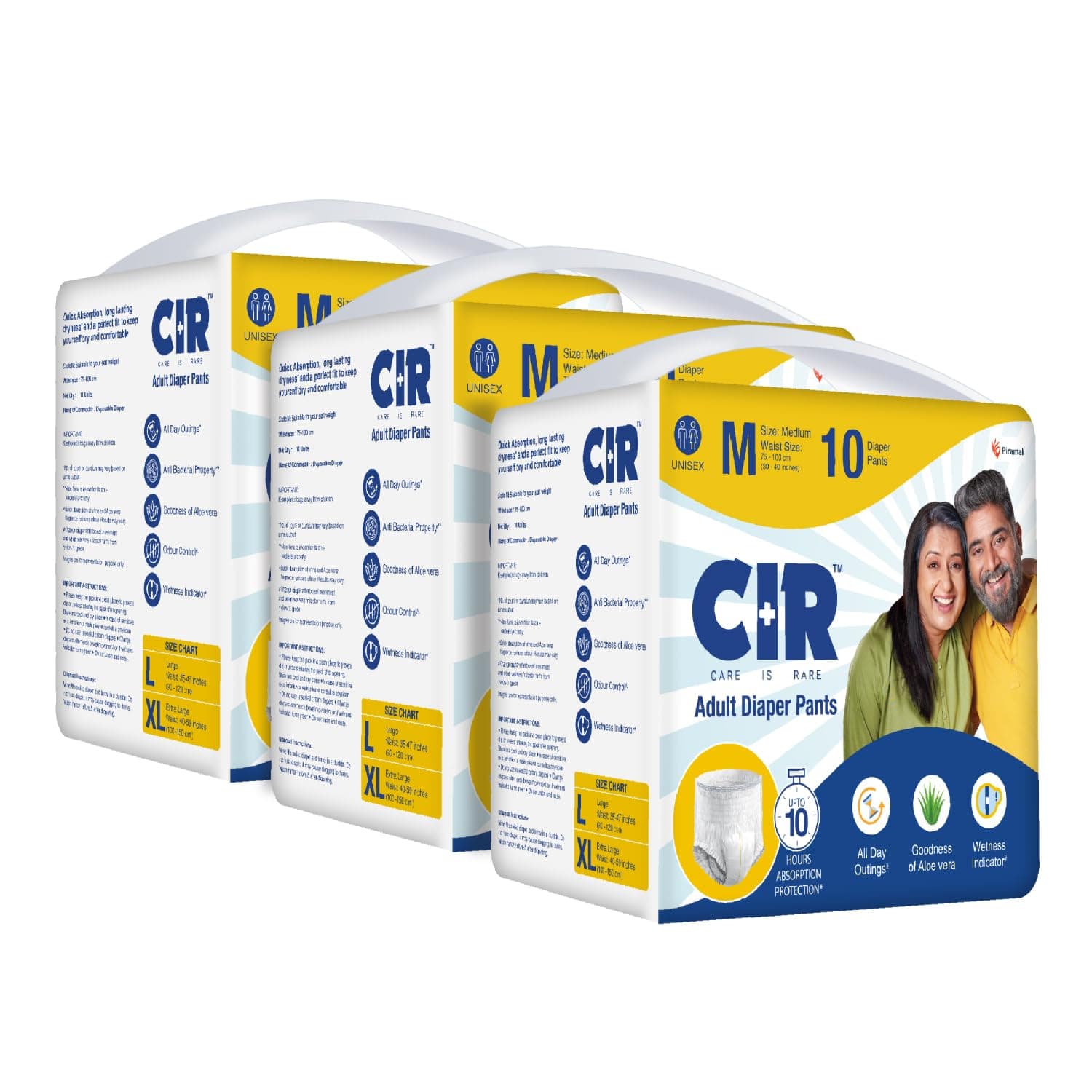 CIR Adult Diaper Pants Style | Adult Diaper Medium Size (M)|Waist (75-100 cm|30”- 40”) |10 hr Absorption-Protection | Unisex with Wetness Indicator | Odour Control | Goodness of Aloe Vera | 30 Units