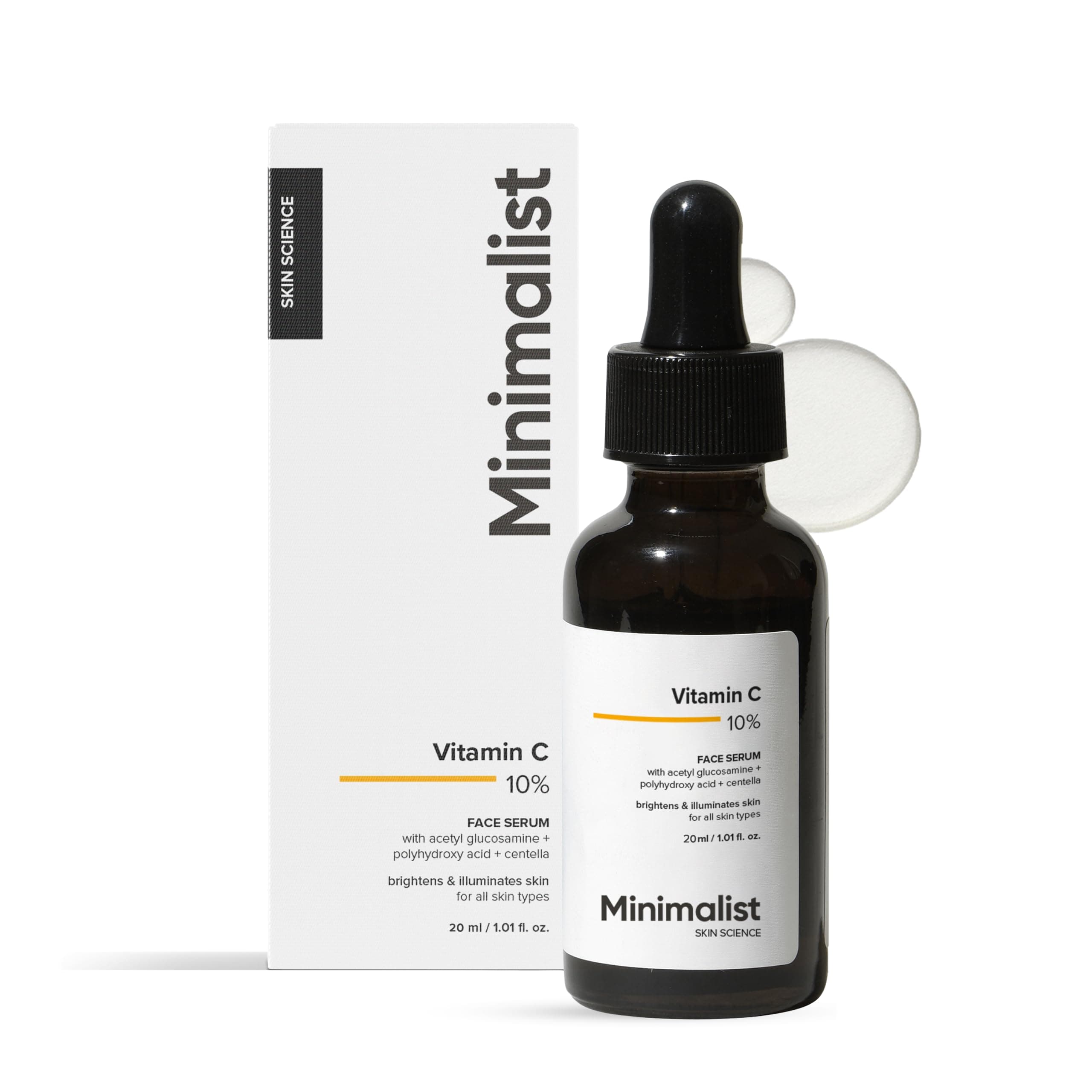 Minimalist 10% Advanced Vitamin C Serum for Glowing Skin | Brightening & Dark Spot Treatment | Treats Uneven Skin Tone, Dullness & UV Damage | Daily Face Serum | 20 ml
