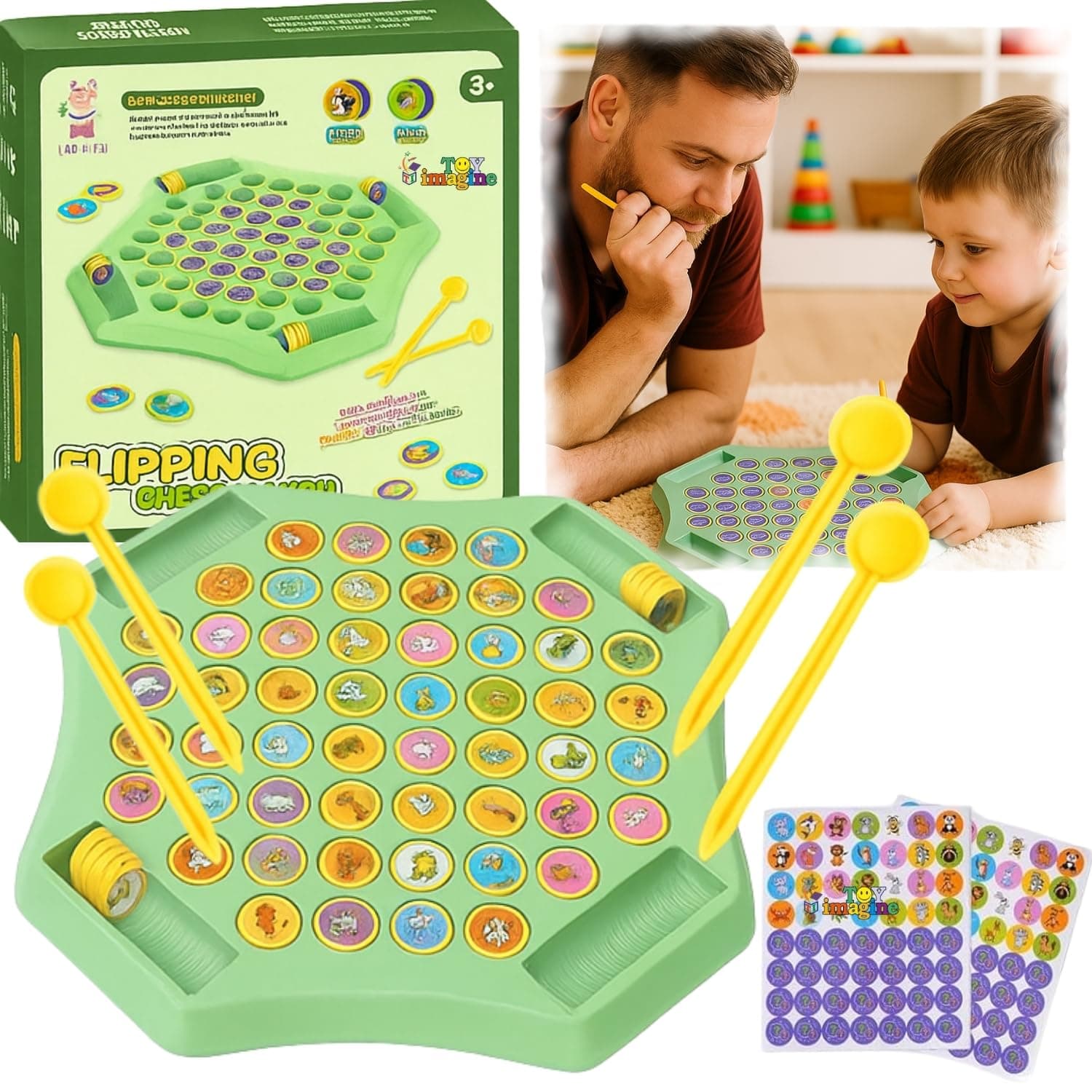 Toy Imagine Animal Memory Flip Chess Game | Montessori Matching Board Games with Animal & Fruit Tokens | Educational Brain Teaser Development Activities for Kids & Families, Multicolor
