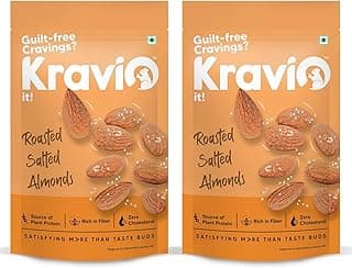 Kravio Premium Roasted Salted Almonds (2 X 200g) | Zero Cholesterol Natural Whole California Badam Nuts & Dry Fruits | Rich in Protein, Roasted Crunchy Delicious Healthy Snacks