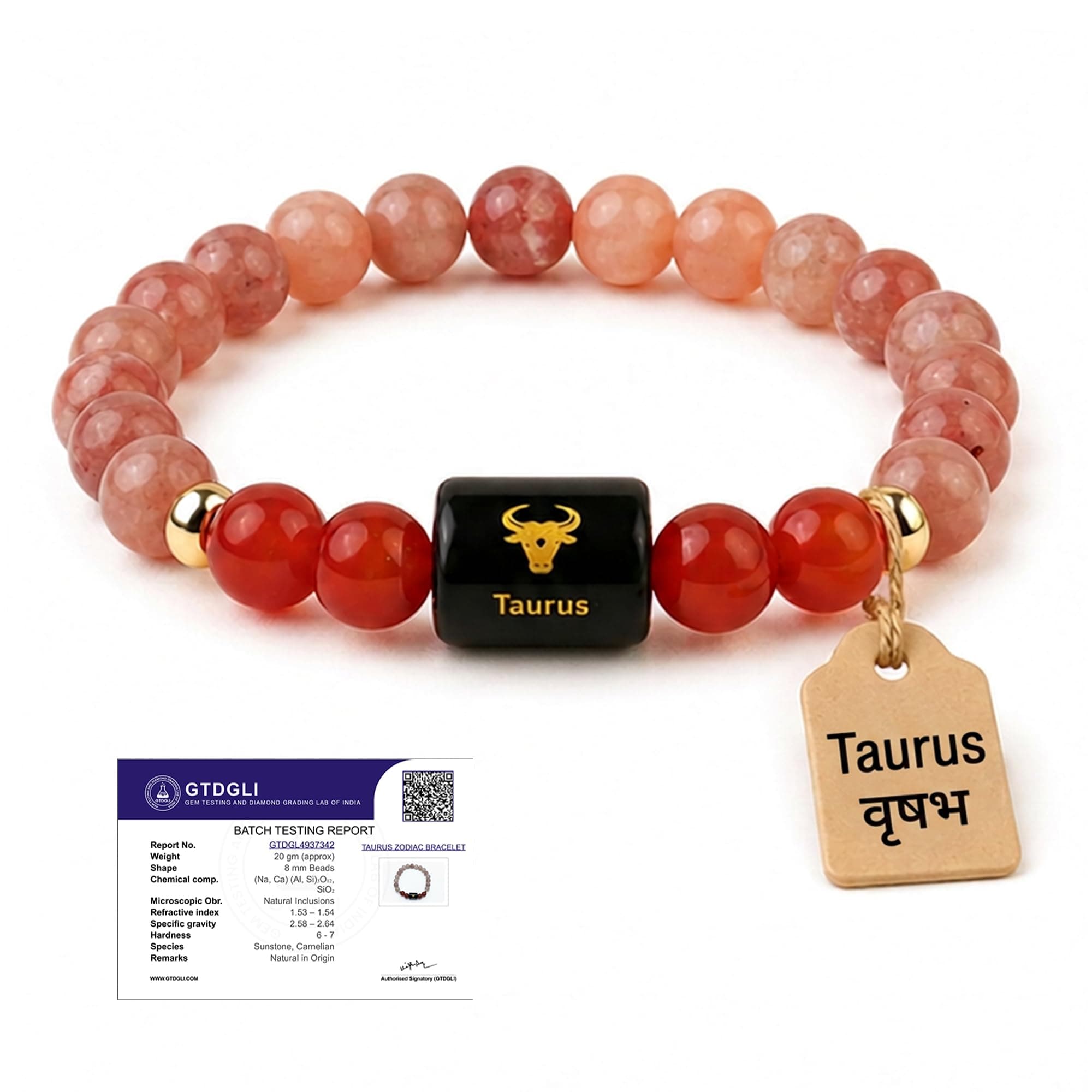 Astrotalk Taurus Zodiac Bracelet (वृषभ राशि) | Healing Crystal for Strength, Balance & Confidence | Original Sunstone & Carnelian stone | Astrology Bracelet for Man & Woman | Gift for Man & Woman