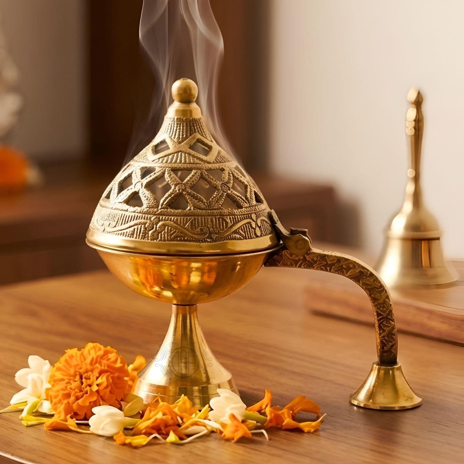 DSH Brass Dhuna Burner for Loban Traditional Dhoop Dani Sambrani Incense Dhuni Holder for Pooja, Spiritual Rituals & Home Purification