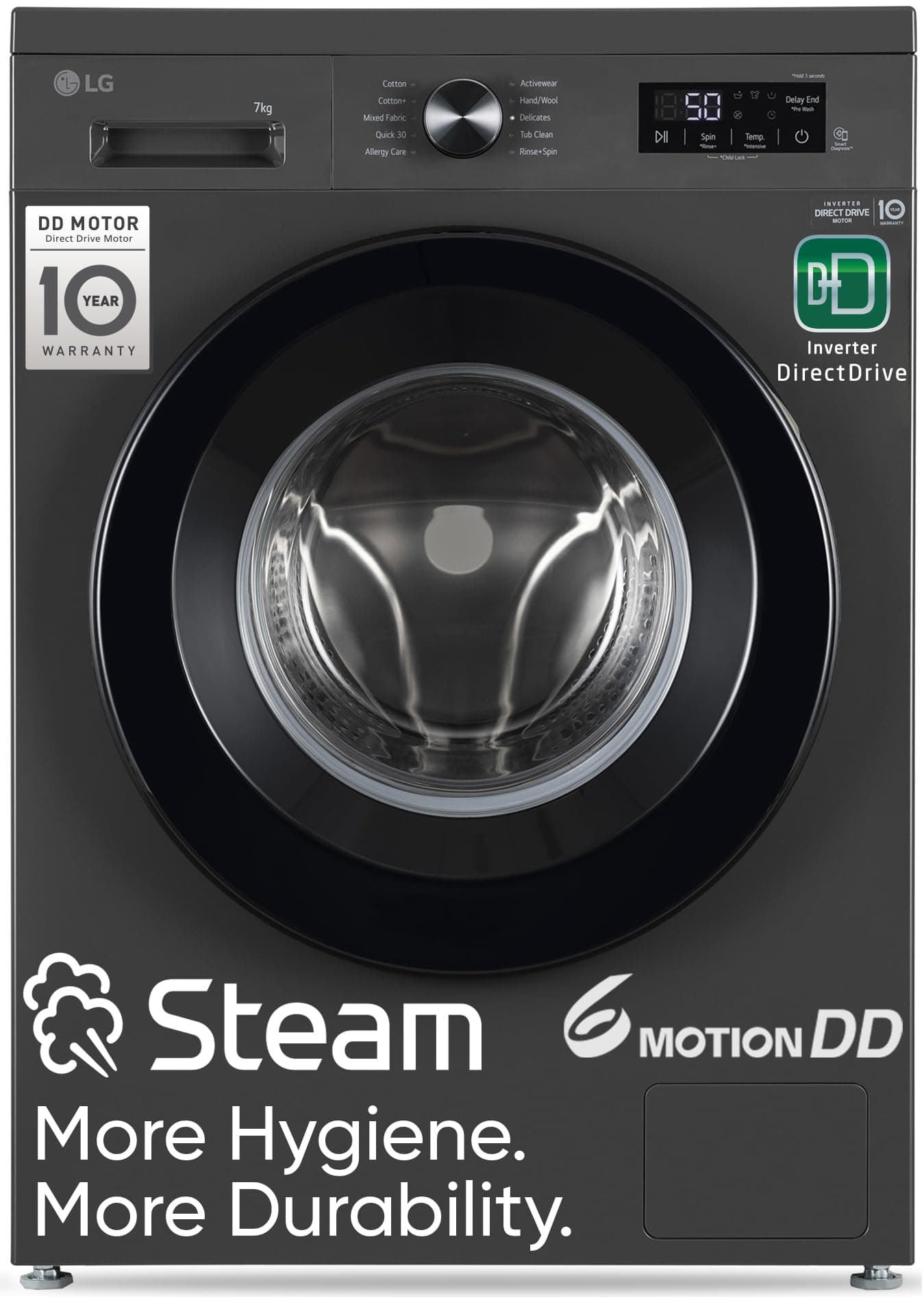 LG 7 Kg, 5 Star, DD Technology, Steam Wash, 6 Motion DD, Fully-Automatic Front Load Washing Machine (FHB1207Z2M, Allergy Care, In-Built Heater, Touch Panel, Middle Black)