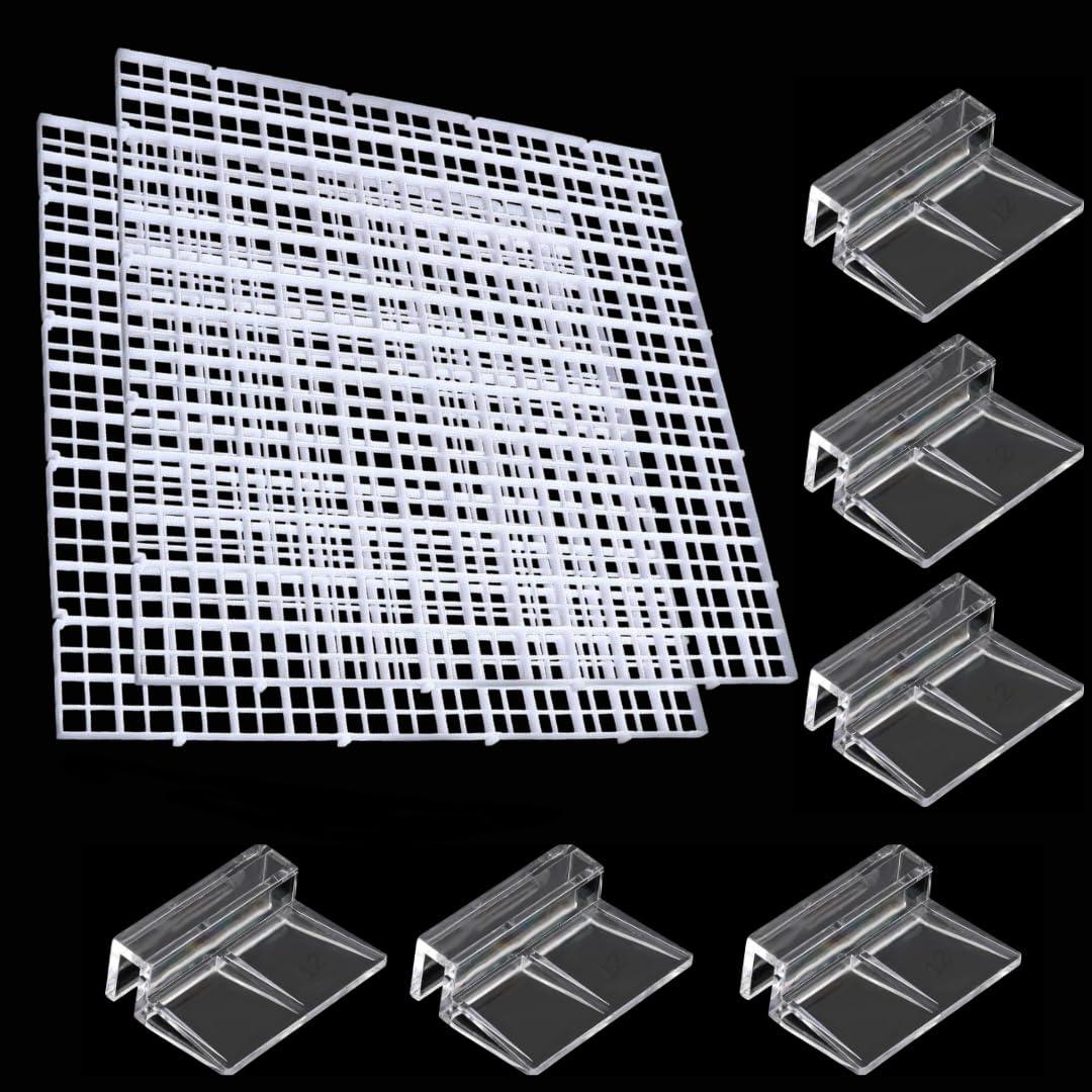 Premier Plants Acrylic Aquarium Fish Tank Lid Cover Support Clip Clamp for Rimless Aquarium And Glass Top, Plastic Fish Tank Cover, Aquarium Hoods 6 Pieces (White 2 Pcs Grid Divider 6 Pieces 6 MM Holder)