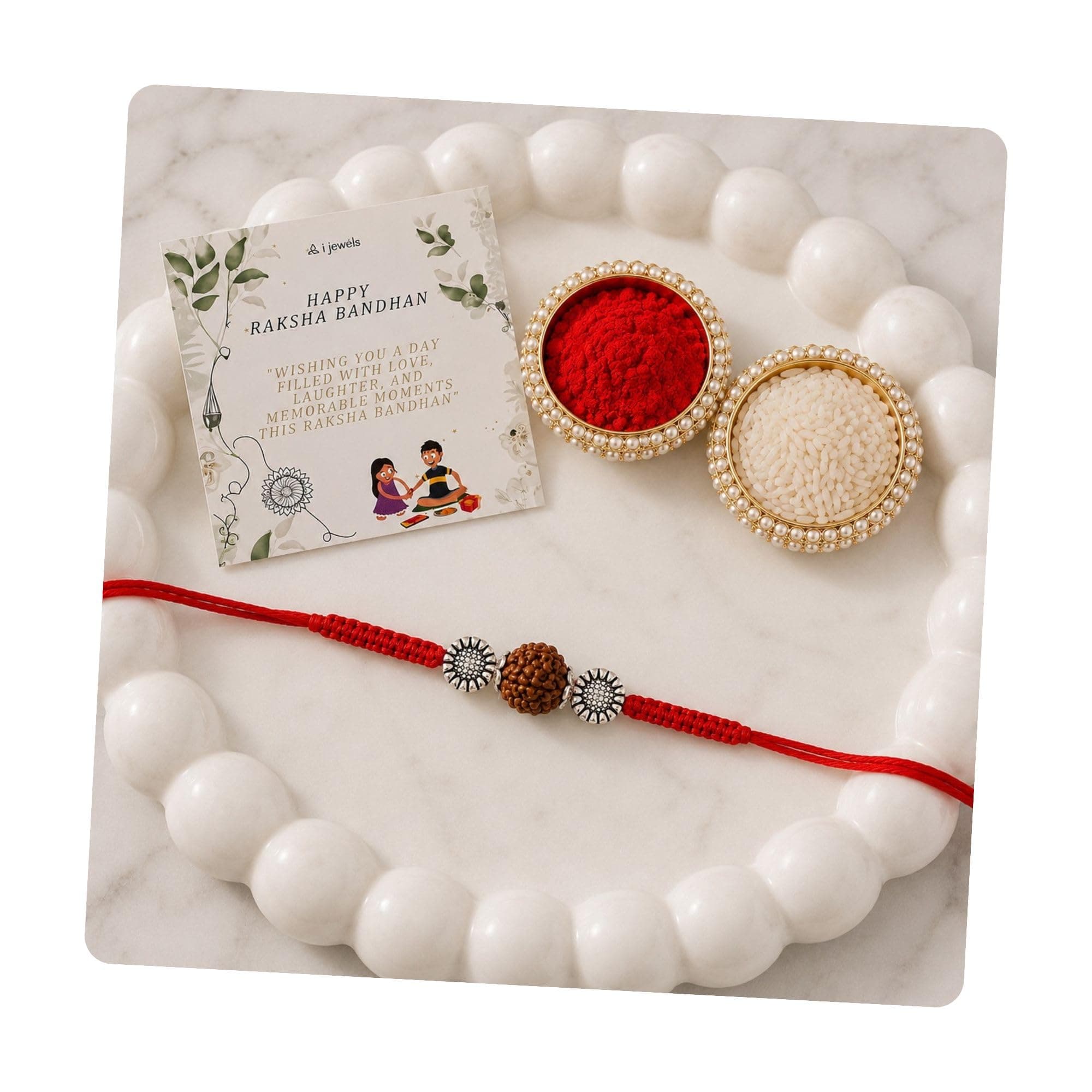 I Jewels Thread Rakhi with Roli Chawal & Rakshabandhan Card for Brother/Bhai/Men/Bro (Style 2)