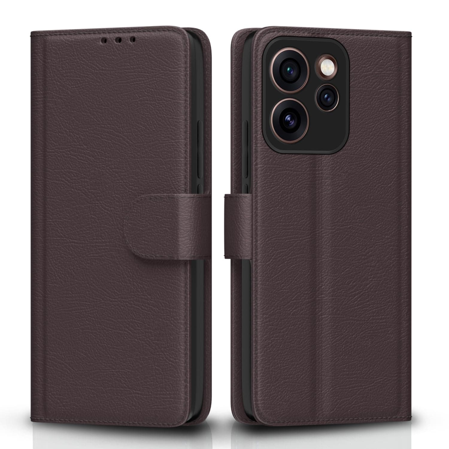 Pikkme Flip Cover for Oppo Reno15 Pro 5G Leather Finish | Inside TPU with Card Pockets | Wallet Stand and Shock Proof | Complete Protection Flip Case (Coffee)