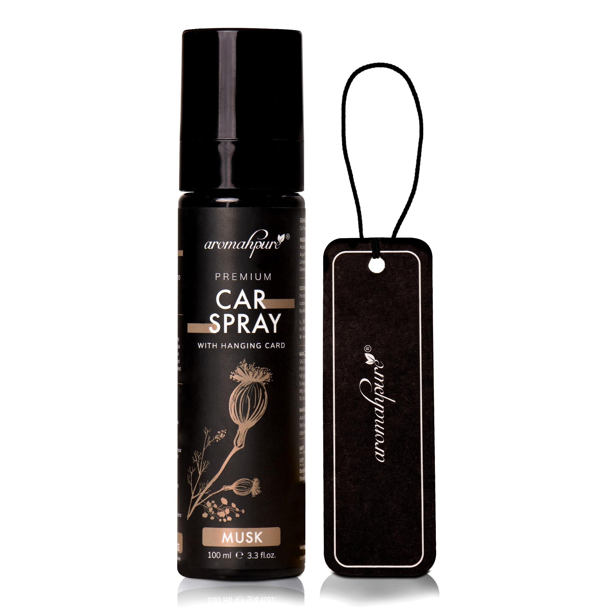 Aromahpure Musk Car Perfume Spray with Hanging Card | 100ml | Long lasting 800+ Sprays Car Fresheners | IFRA-Compliant Fragrance &Travel Friendly Car Air Freshener| CFC Free & Fast Acting Formula