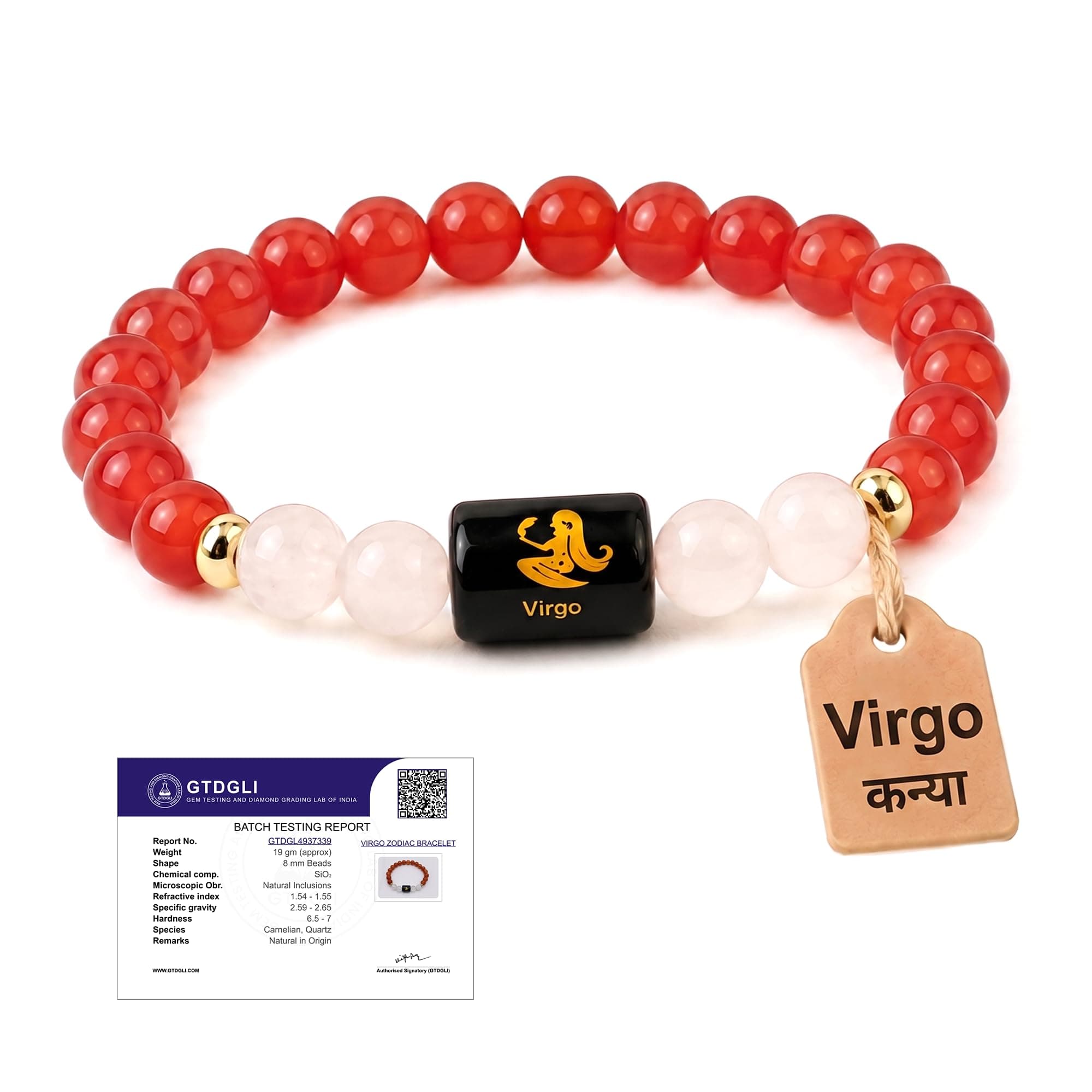 Astrotalk Virgo Zodiac Bracelet (कन्या राशि) | Certified Healing Crystal for Focus, Confidence & Calm | Original Carnelian & MilkyQuartz Stone | Crystal Bracelet for Man & Woman | Gift for Man & Woman