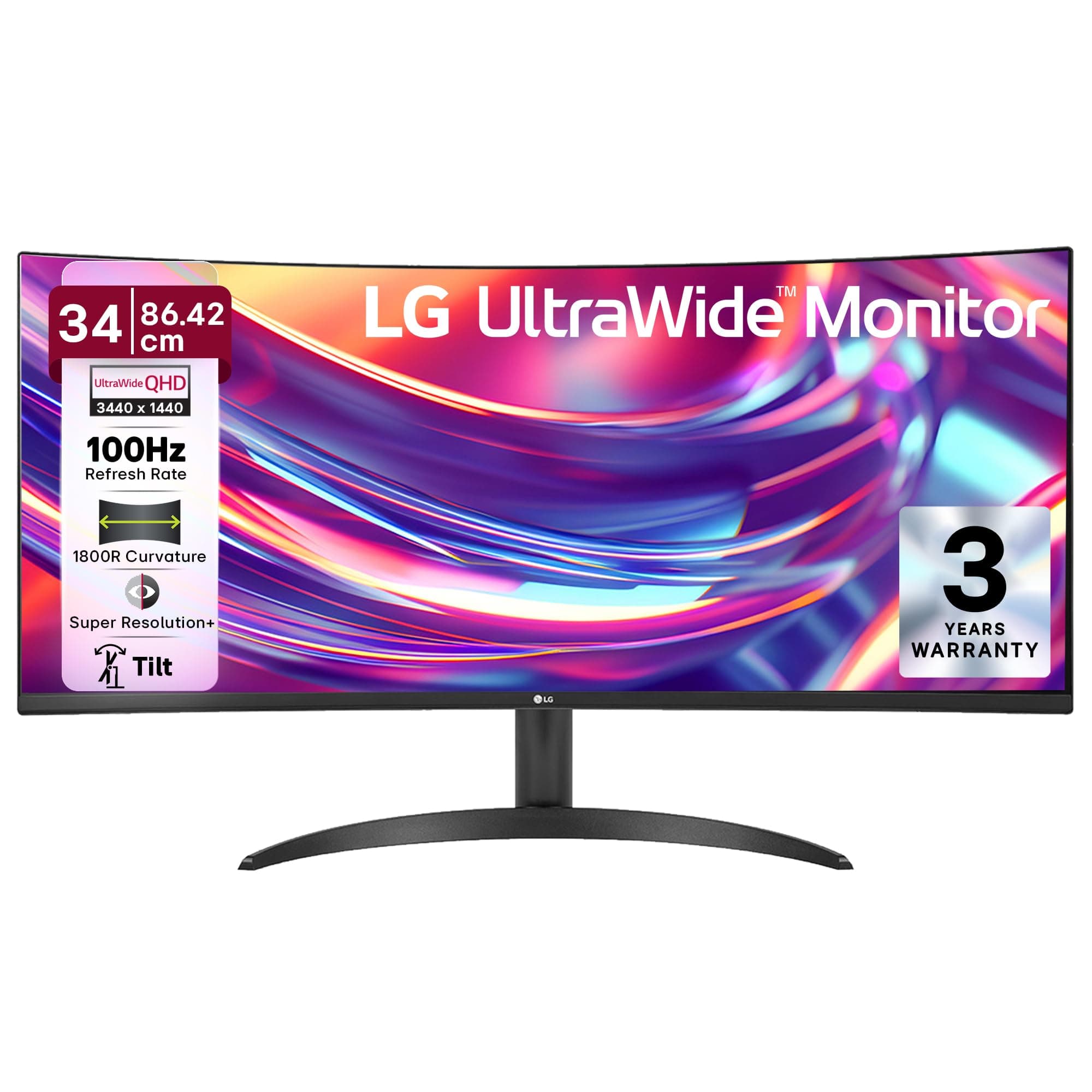 LG 34WR50QK 86.42 cm (34 Inch) 21:9 UltraWide WQHD (3440x1440) Curved Monitor(1800R), sRGB 99% (Typ.), HDR10, Anti-Glare, 3-Side Virtually Borderless, HDMI X 2, DP, HP Out, Tilt Adjustable,PBP, Black