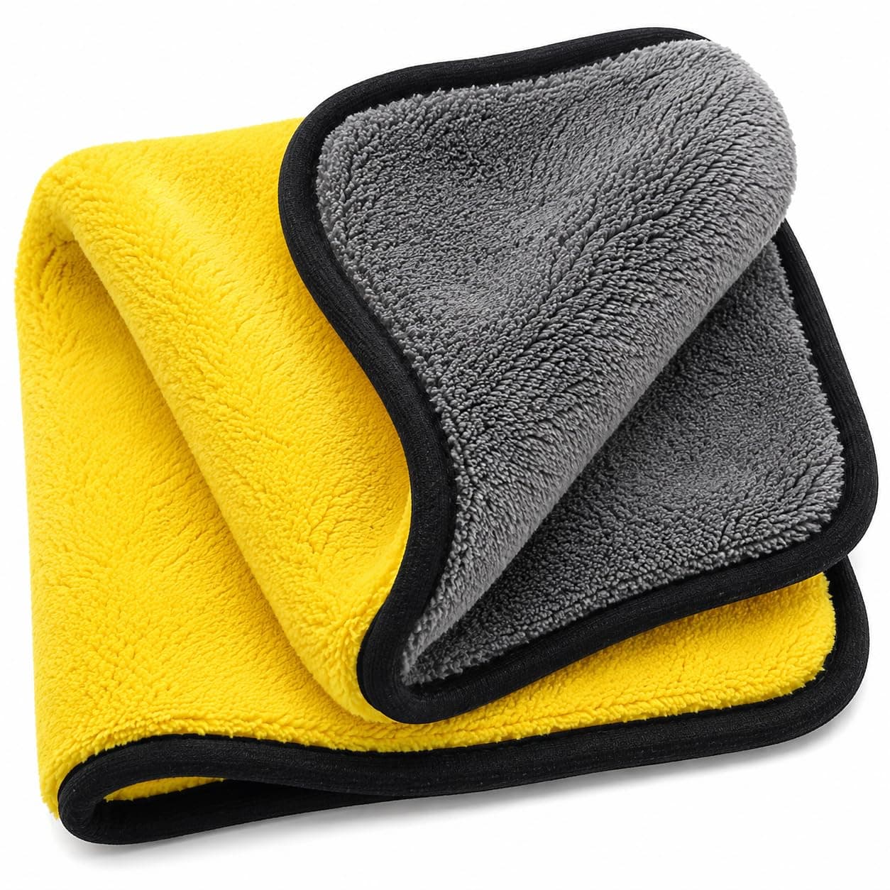 Fabrivosoft Microfiber Cloth 600 GSM 40 X 40 cms - 1 pcs for Car, Bike Cleaning and Detailing & Home Cleaning, Double Sided, Super Absorbent & Lint Free (Grey/Yellow) OR (Grey/Blue)
