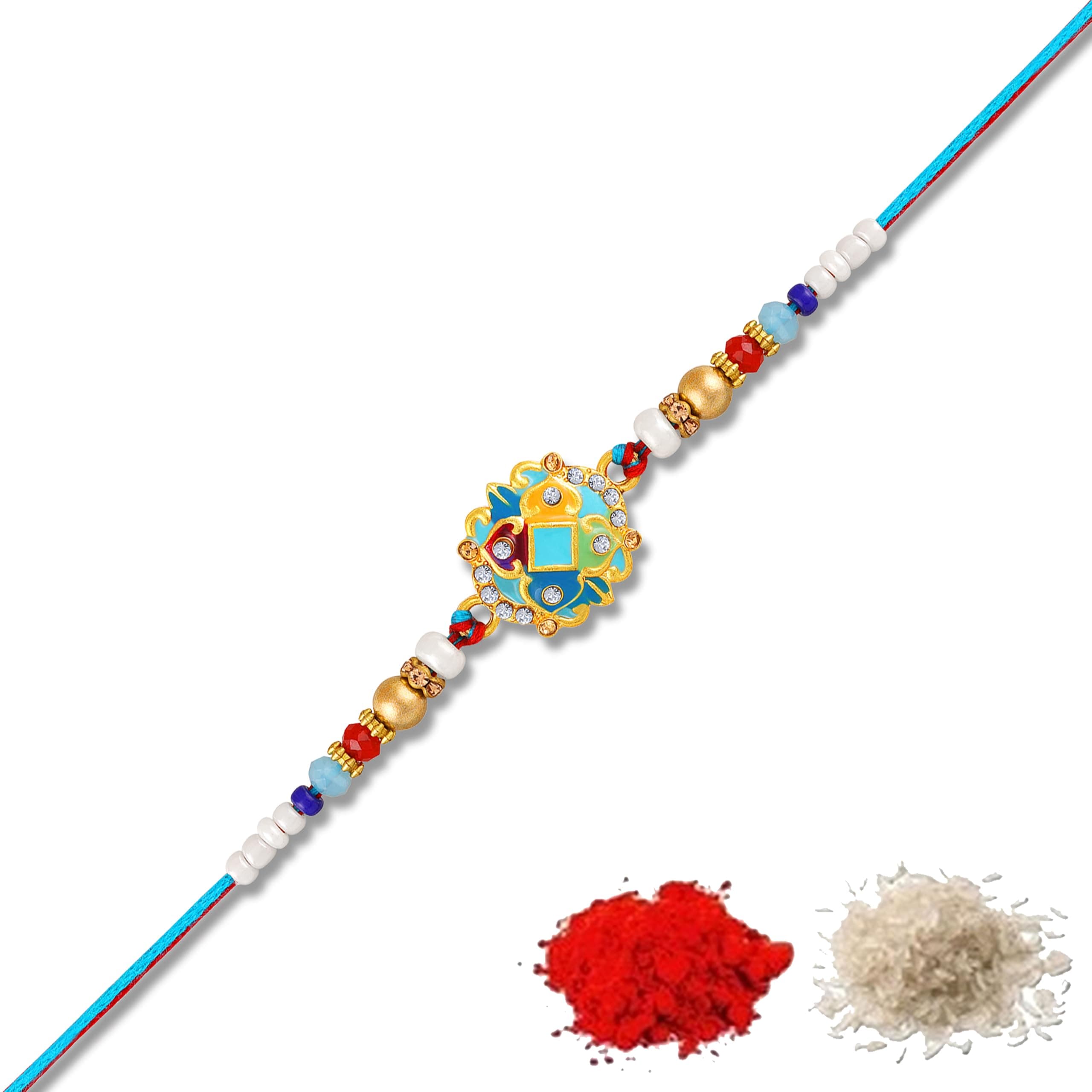 Mahi Meenakari Rakhi for Brother with Crystal Accents and Beaded Thread Fancy Designer Bhaiya Rakhi (RA1100868G)