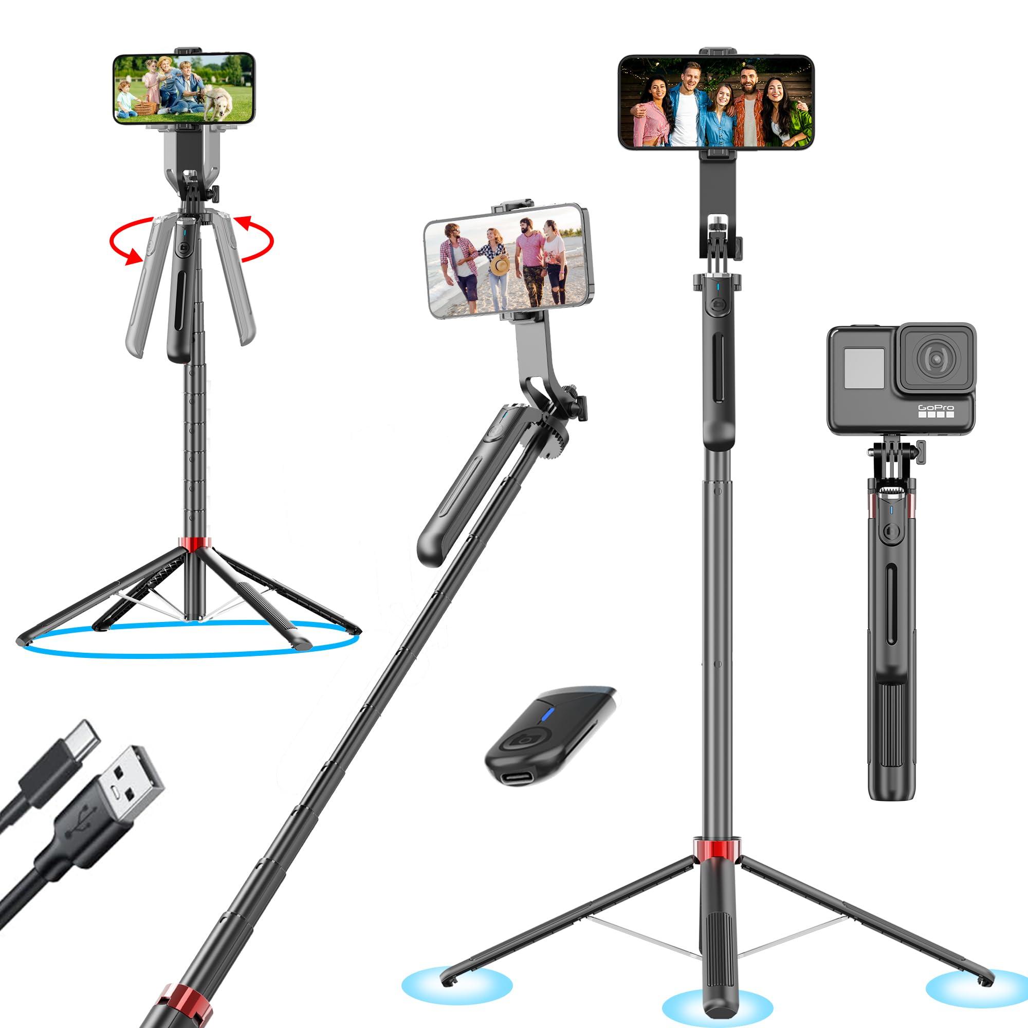 Kratos K10 71 inch Selfie Stick Tripod with 360° Rotation, Rechargeable Remote, Gimbal Handle, Tripod Stand with Ultimate Stability Perfect for Mobile, GoPro,vlogging, Panoramic Shots, Live Streaming